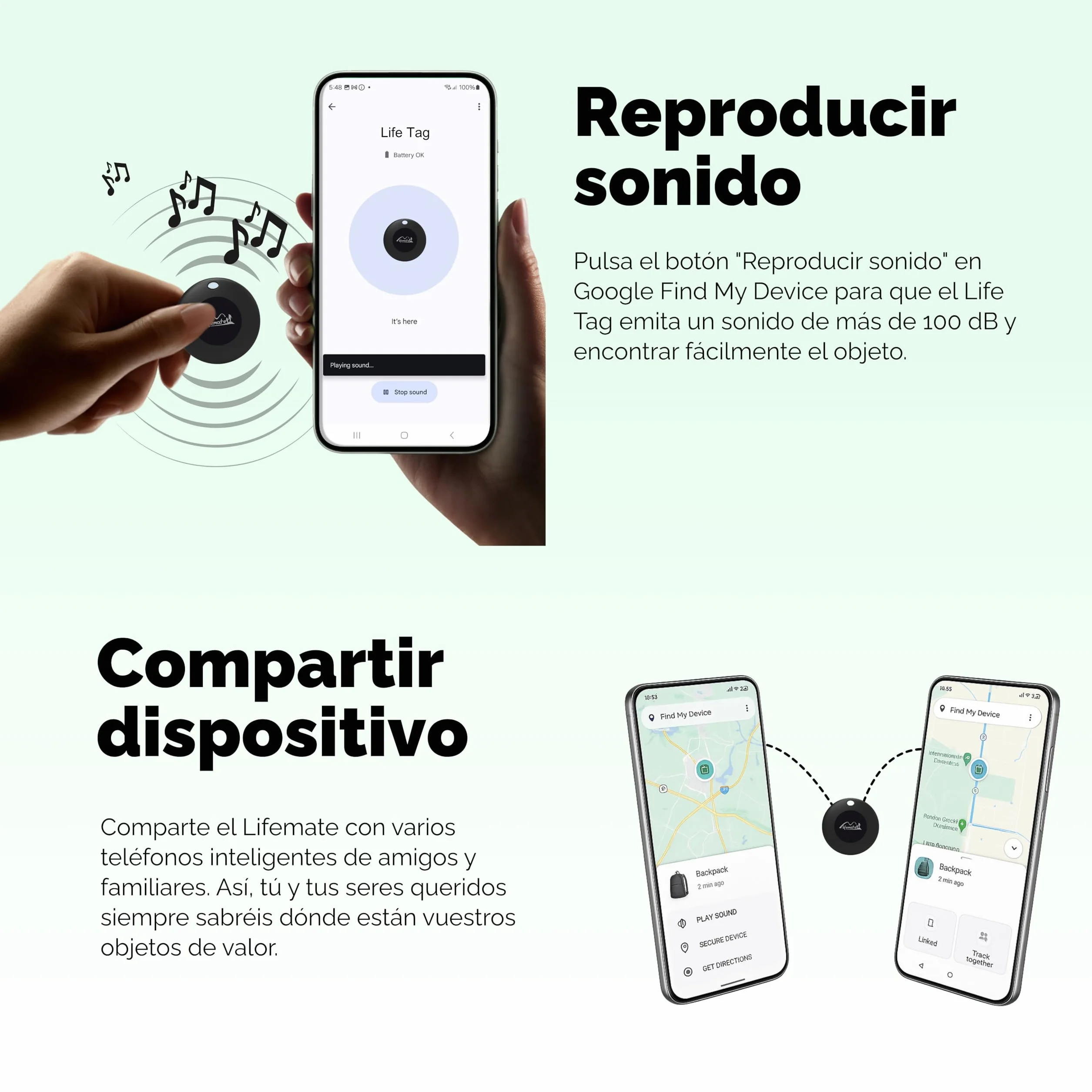 Lifemate Life Tag para Android 4-Pack, Air Tag Android Compatible con Localizador de Google, Rastreador Bluetooth Impermeable IP67 con Batería Larga Duración y Diseño Compacto
