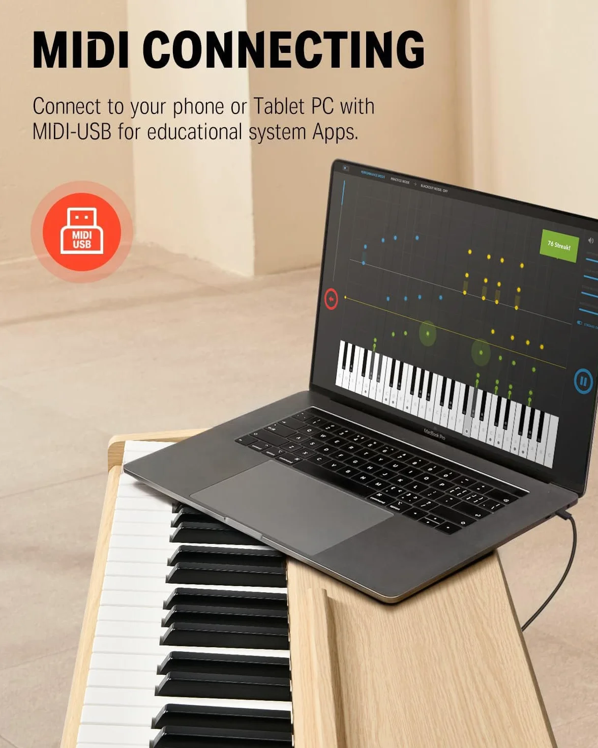 Donner DDP-80 Piano Digital de 88 Teclas Contrapesadas, Piano Eléctrico de Tamaño Completo con Soporte, Pedal Triple, Conexión MIDI e Interfaz para Auriculares, Color Madera Clara