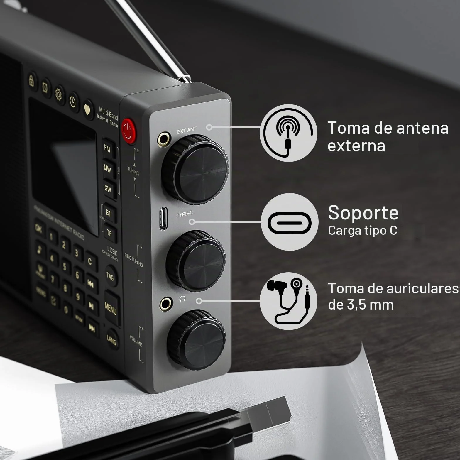CHOYONG LC90 - Radio de Internet Wi-Fi/4G, Radio portátil FM/LW/MW/SW con batería Recargable de 5000 mAh, Estaciones de Radio 40K, Altavoz BT, Reloj Despertador, Altavoces estéreo de 15 W, Compatible