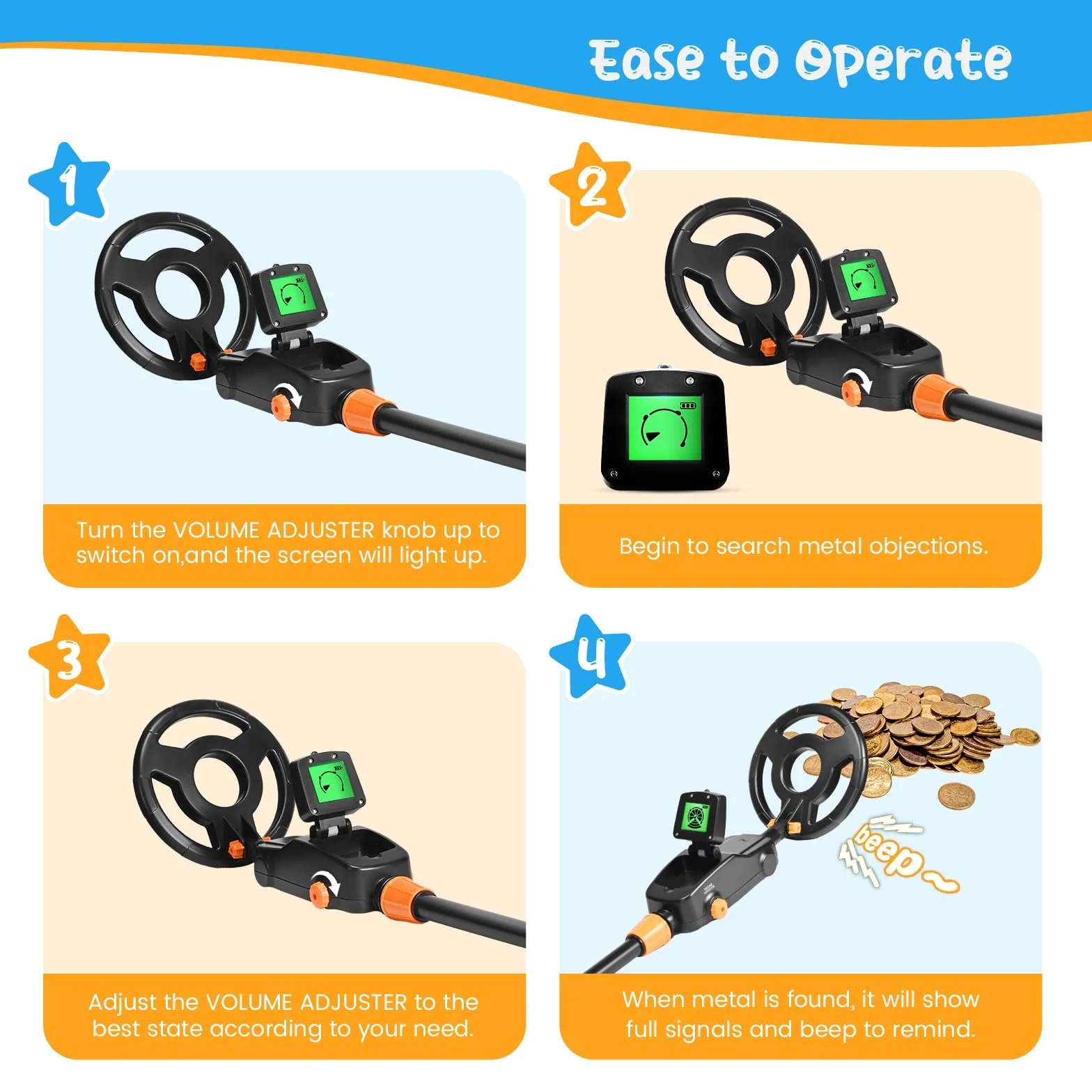 Detector Metales Niños, Ligero Detector de Metales para Niños con Pantalla LCD y Bobina de Búsqueda Impermeable, Metal Detector for Kids de Alta Sensibilidad con Pala, Rastrillo y Bolsa