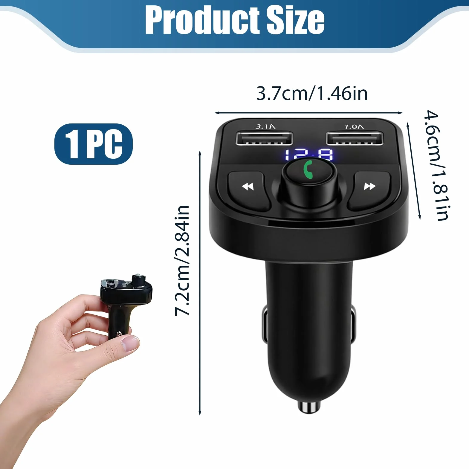Adaptador Coche Bluetooth MP3 Transmisor FM Manos Libres 2 USB