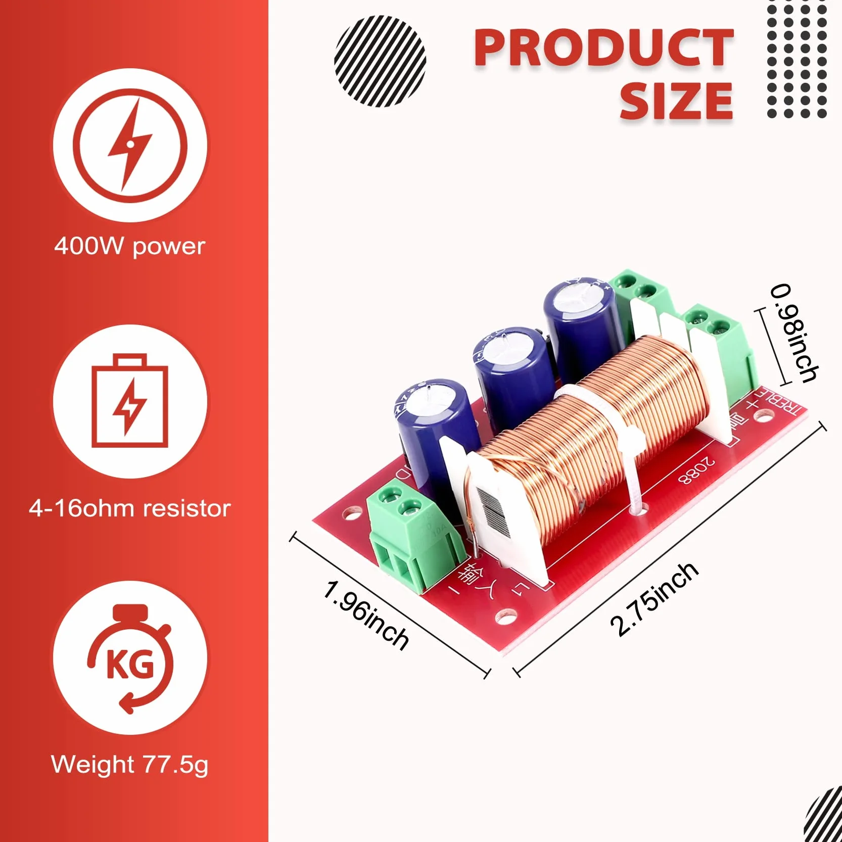 Divisor de frecuencia de audio 400W ajustable 2 vías crossover filtro rango completo