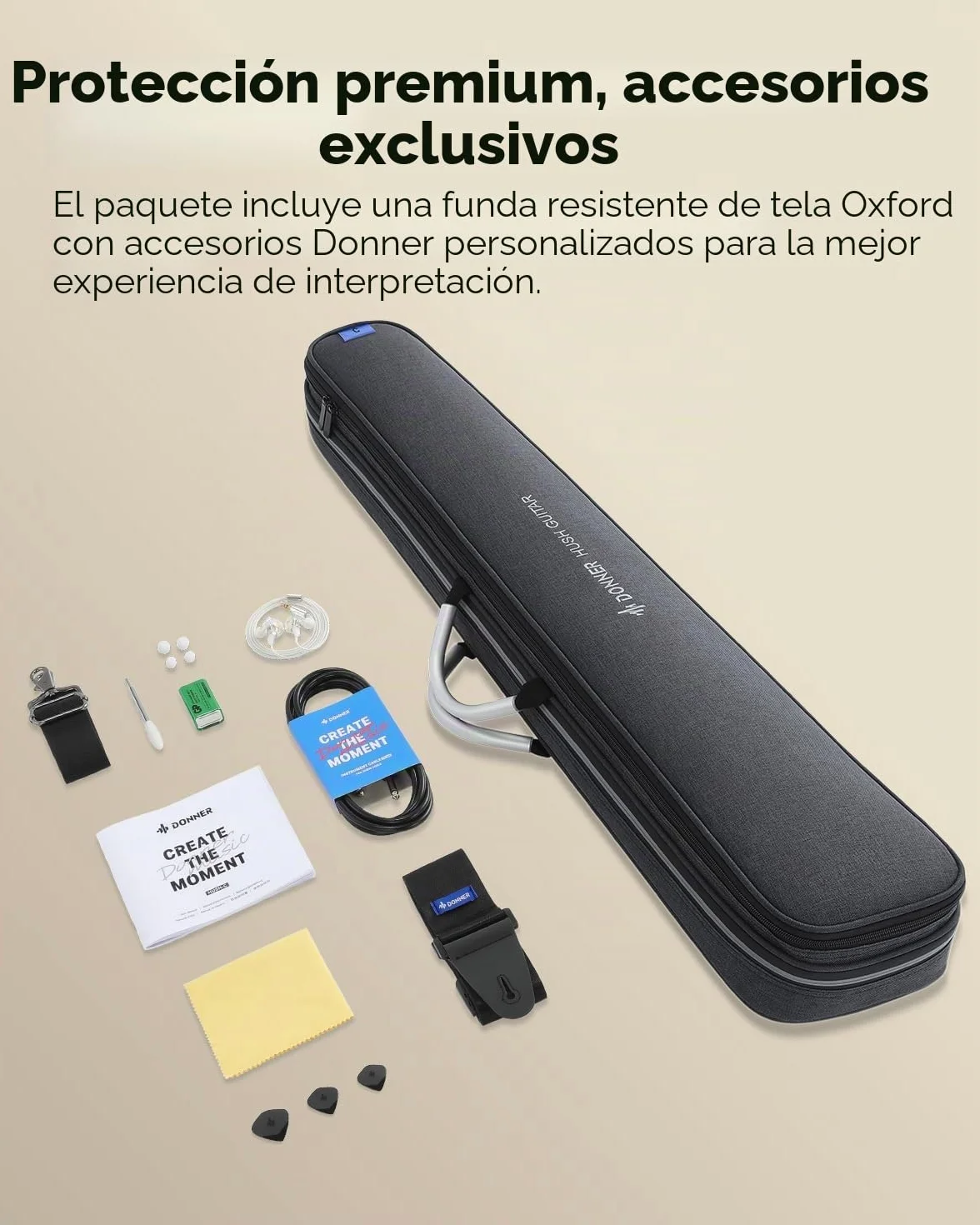 Donner HUSH-C Guitarra de Viaje con Cuerdas de Nylon, Guitarra Electroacústica Portátil, Ultraligera para Práctica Silenciosa con Auriculares, Afinador Integrado y Funda, Sunburst