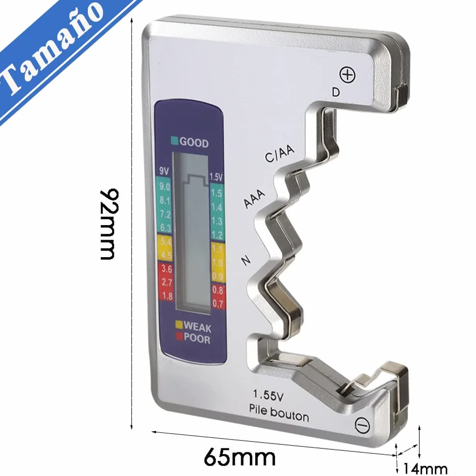 Treki Comprobador de Batería Digital LCD Probador de Capacidad de Batería de Pantalla Portátil Medidor de Voltaje de Pilas de Botón AA, AAA, C, D, N, 9V, 1.5V Universal