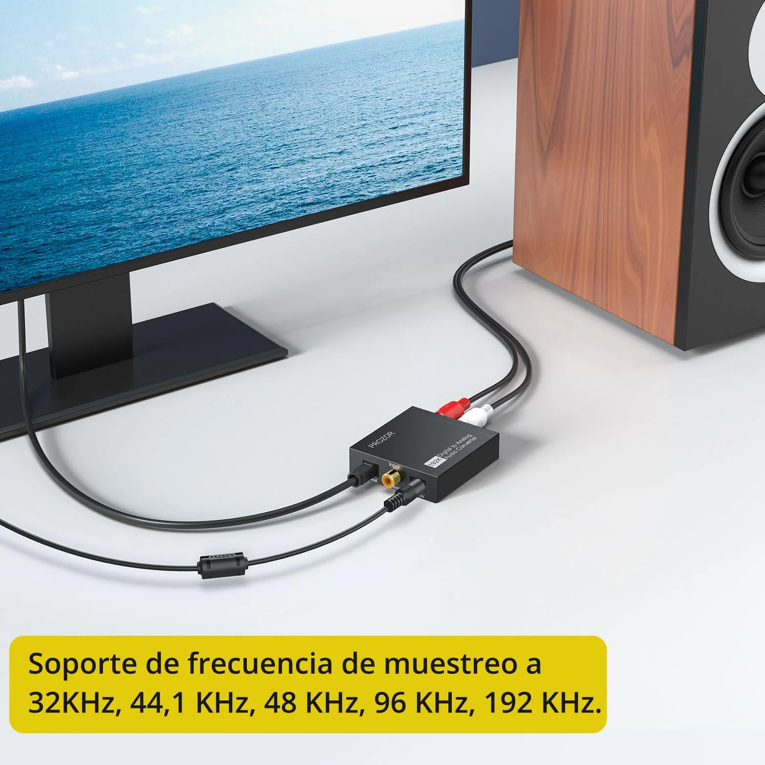 PROZOR DAC Convertidor Digital a Analógico 192kHz Adaptador Audio Óptico Toslink Coaxial a RCA L/R 3.5mm Jack Digital a Analógico Soporte PCM/LPCM para HDTV PS3 PS4 DVD BLU-Ray Amplificador AV