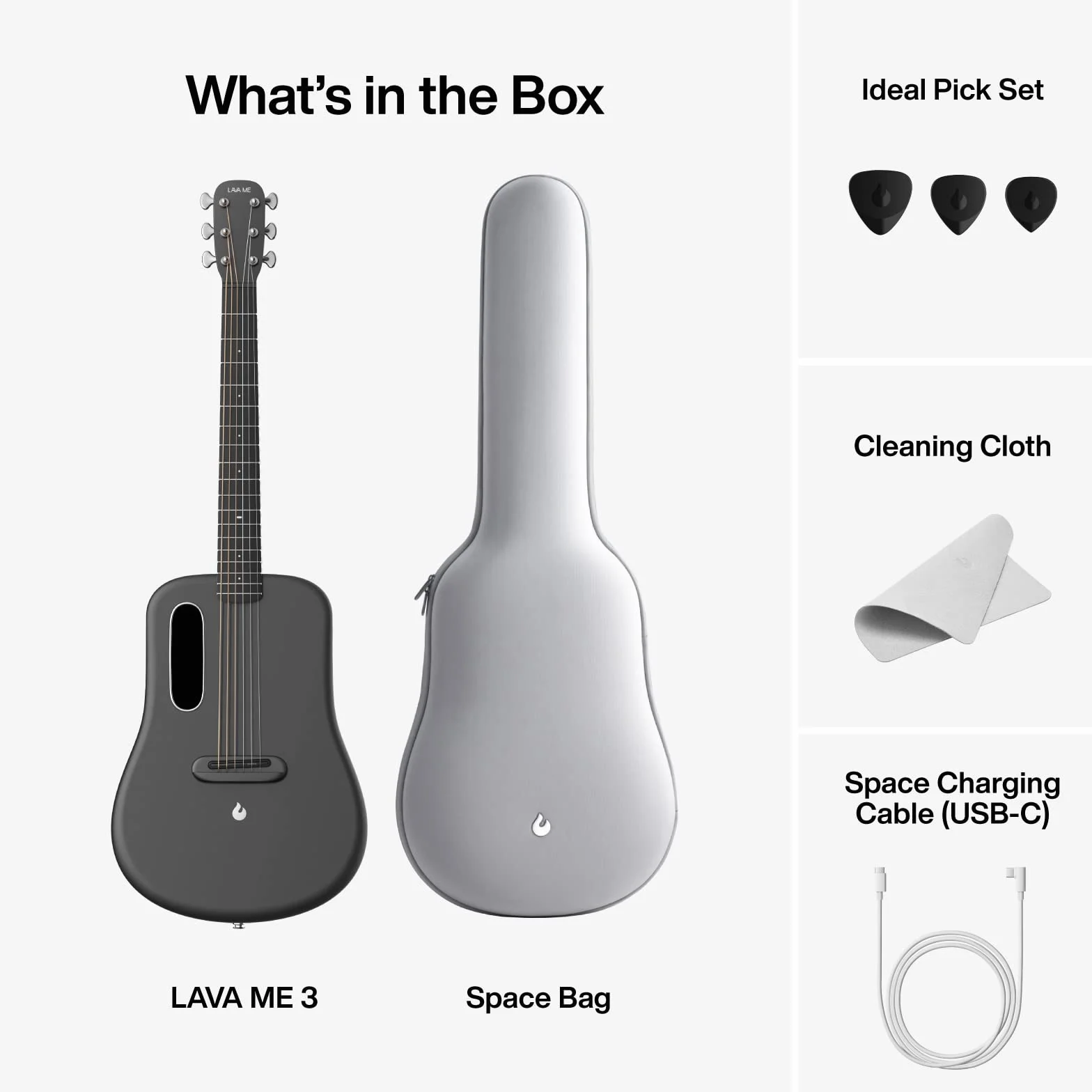 LAVA ME 3 Guitarra electroacústica con bolsa espacial, fibra de carbono inteligente, guitarra inteligente (38 pulgadas, gris espacial)