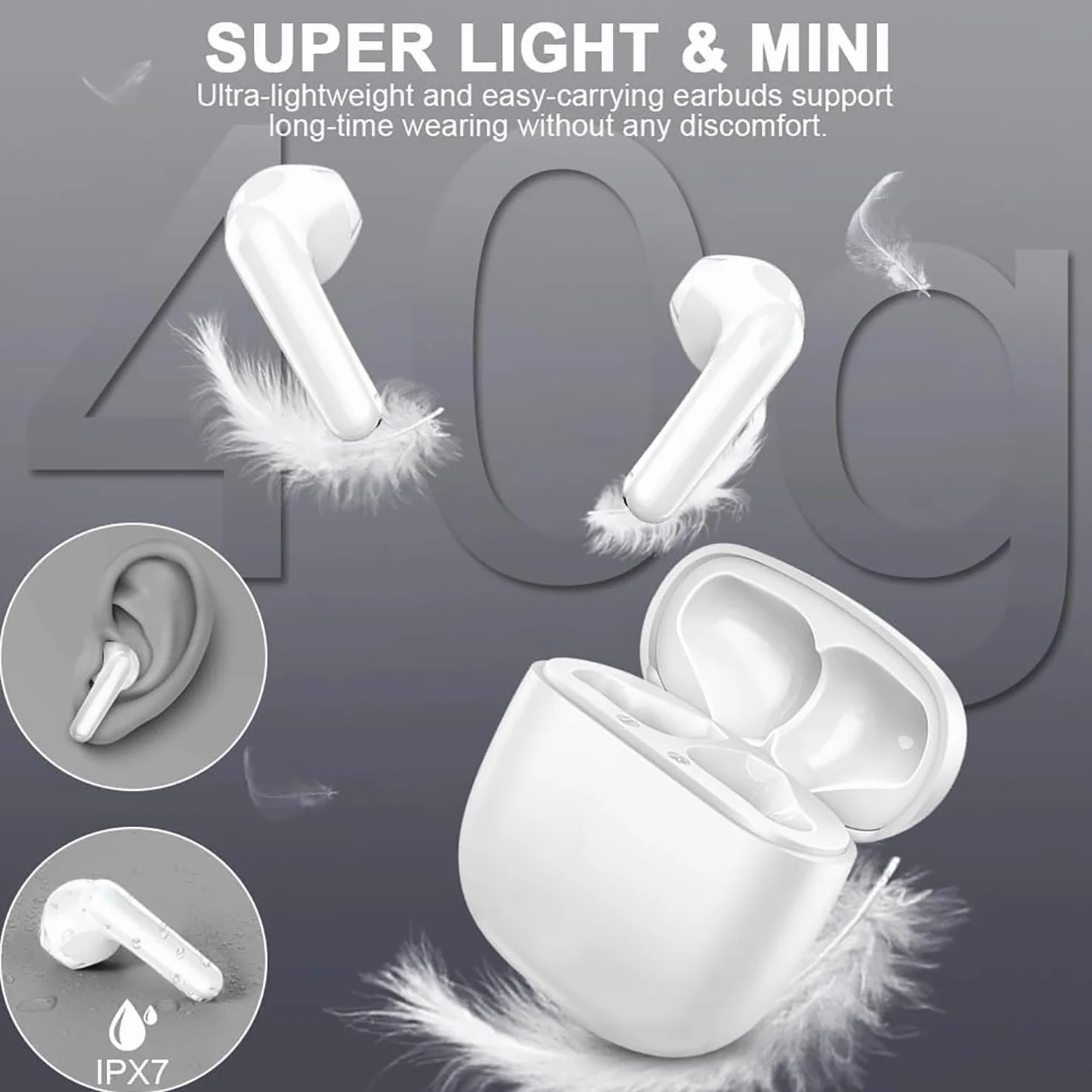 Auriculares Inalámbricos Bluetooth 5.3 con Cancelación de Ruido HD Mic, 50H HiFi Estéreo, IPX7 Impermeable
