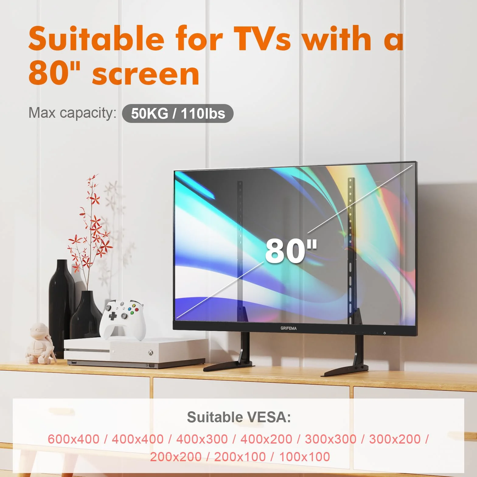 GRIFEMA Soporte TV Pie para Pantallas 22"-80" LED/OLED/Curva/Plana, Carga Máx. 50 kg, VESA 800x400mm Negro