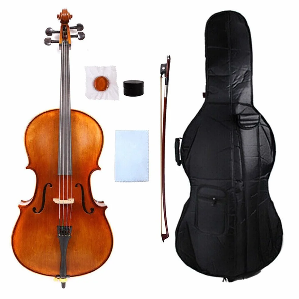 Yinfente Advance - Violonchelo 4/4 hecho a mano con madera de abeto de arce, piezas de violonchelo de madera de ébano con bolsa de violonchelo para niños y adultos