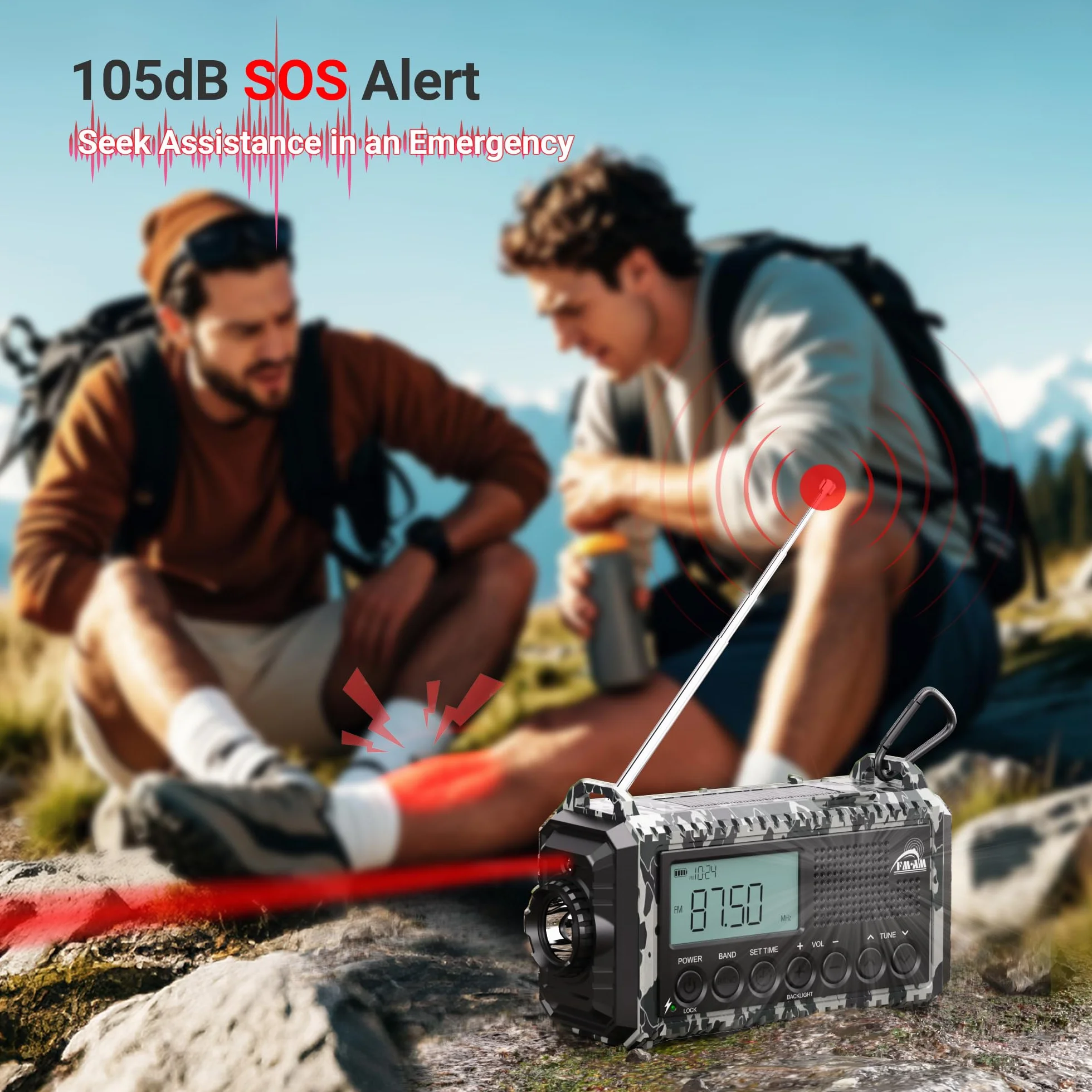 Mesqool Radio de Manivela 12000 mAh Recargable Portátil AM/FM/SW Linterna Lectura Emergencia Tipo C