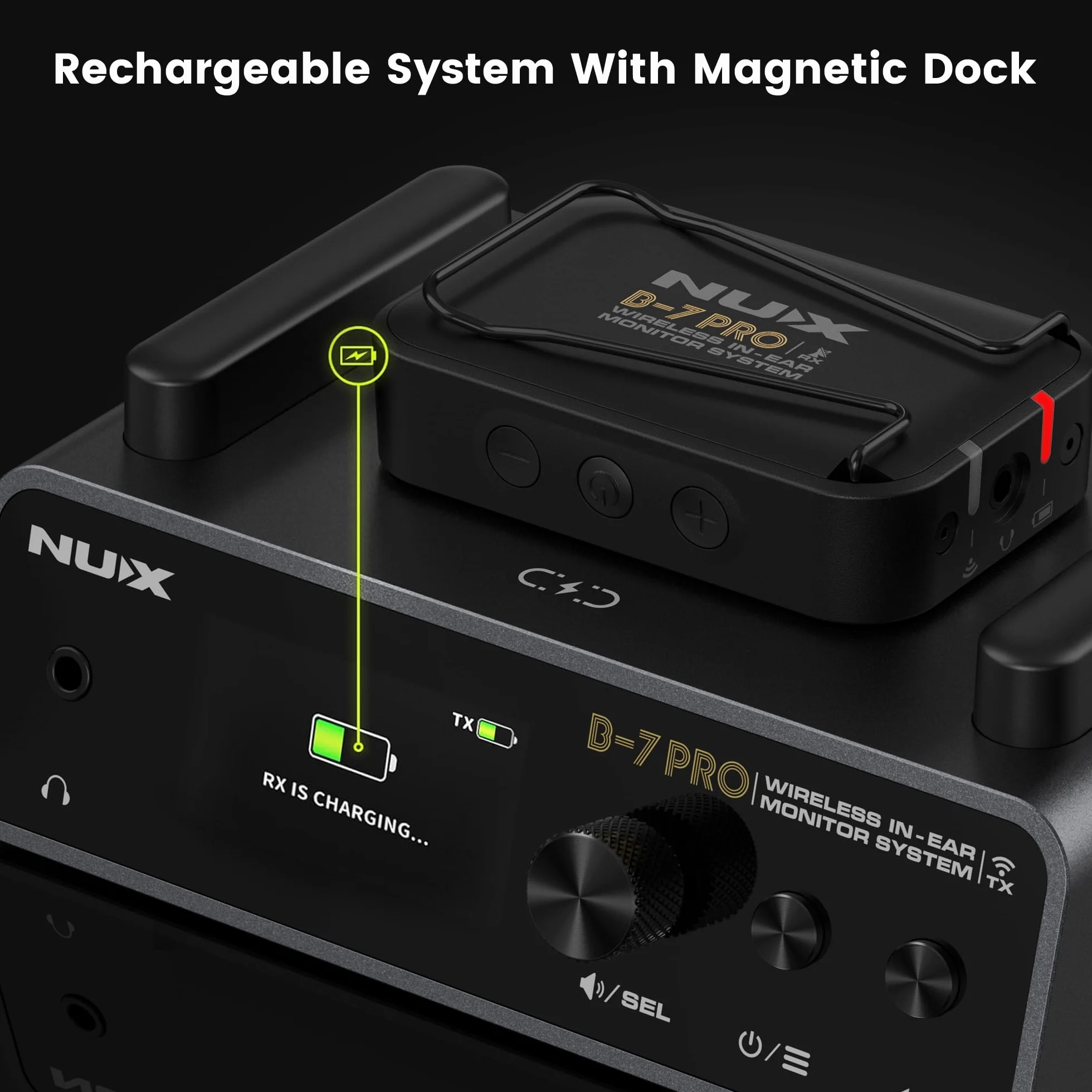 NUX B-7 Pro - Sistema de monitor intraural inalámbrico estéreo, audio estéreo de 24 bits y 48 kHz, sin interferencias de 2,4 GHz, configuración automática