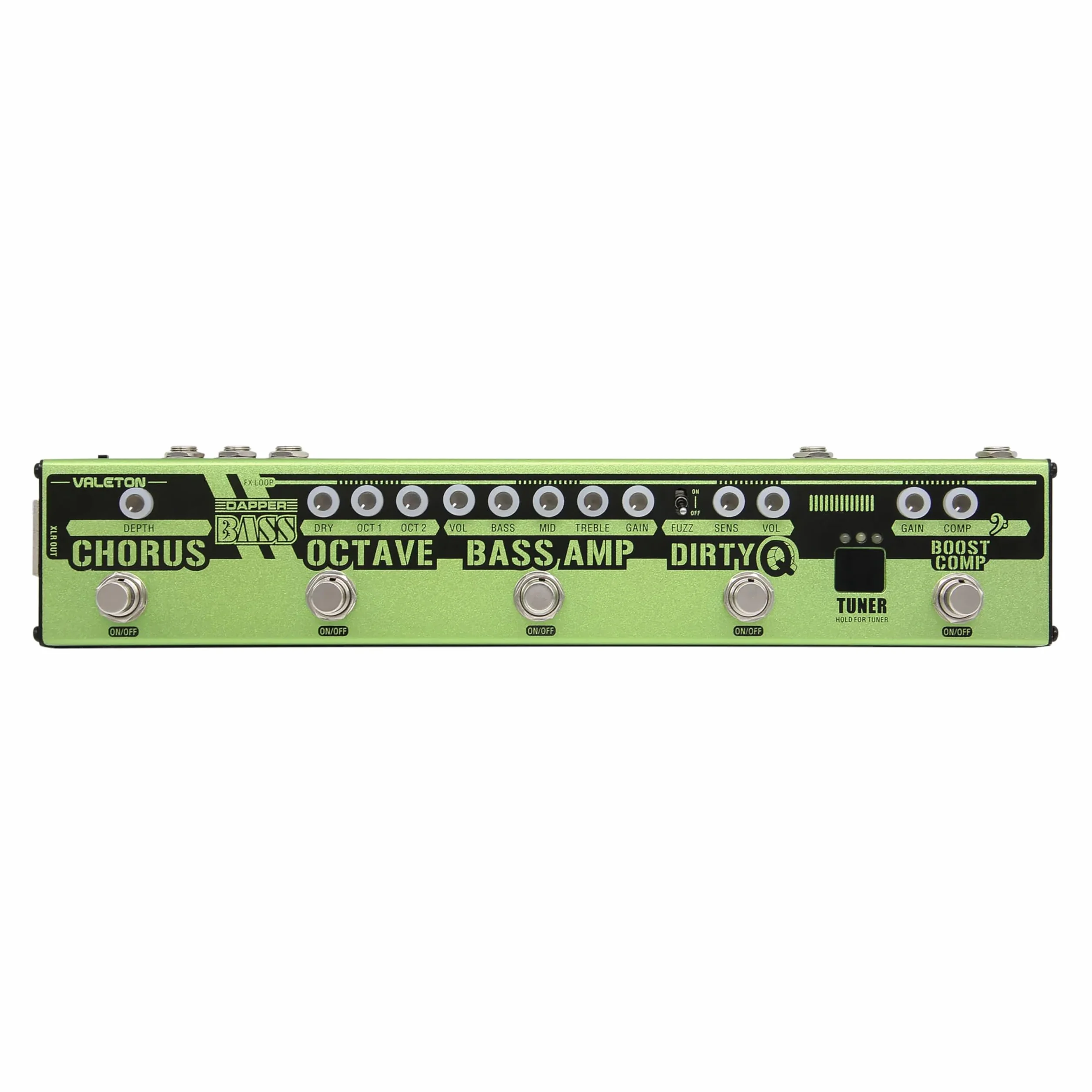 Valeton Dapper Bass, pedal multiefectos 6 en 1 para bajo eléctrico (pedal de bajo, octaver, chorus, Dirty Q, preamplificador de bajo con salida DI, bucle de efectos, afinador, compresor), negro