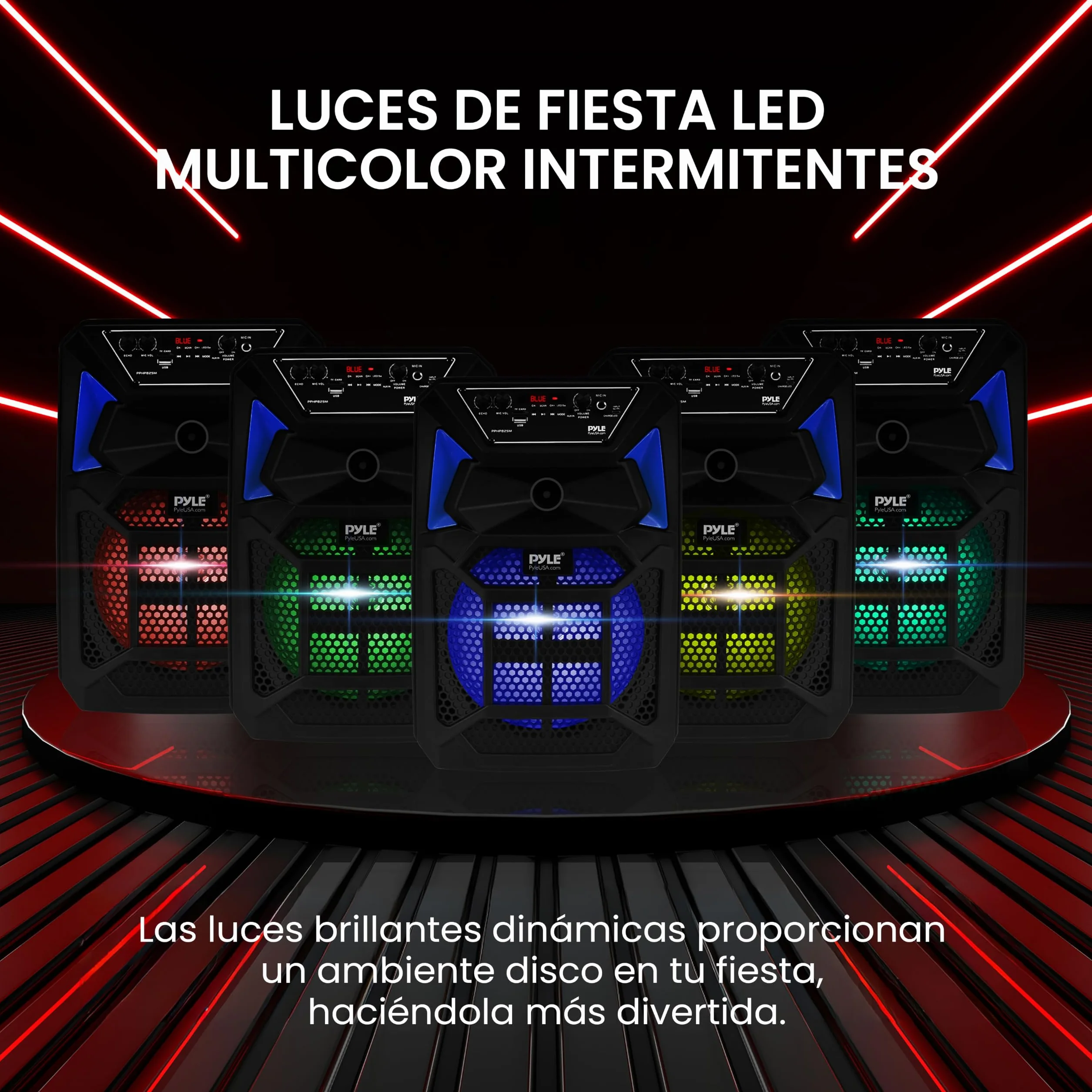 Pyle Sistema de Altavoces, PA, 400W, Bluetooth, Portatil, con microfono, Luces, Lector de Tarjeta USB SD/MP3, Radio FM, Ruedas, Mando a Distancia