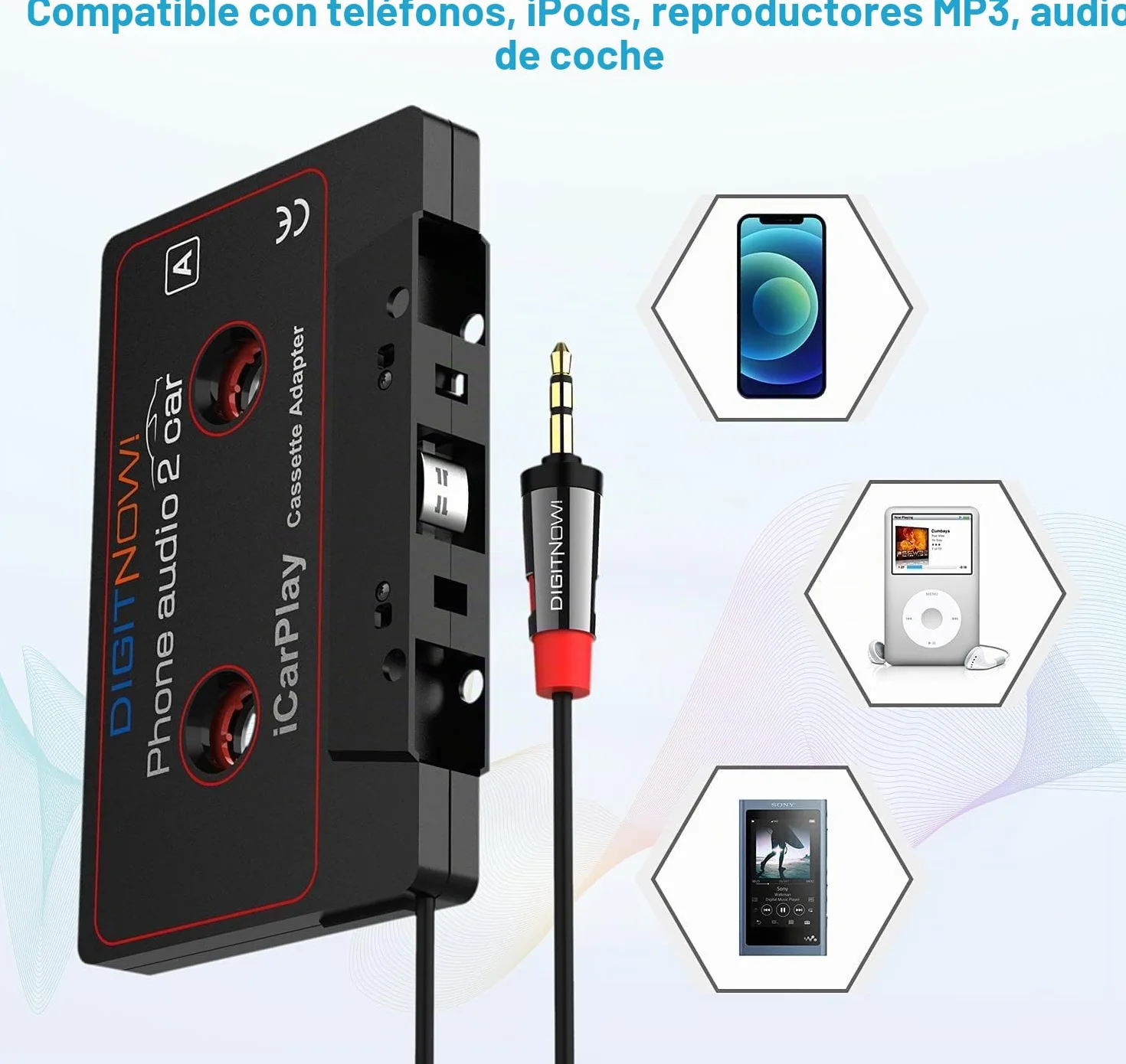 DIGITNOW! Adaptador de Cassette para Coche aux en iPods, teléfonos inteligentes, reproductores de MP3 o walkman