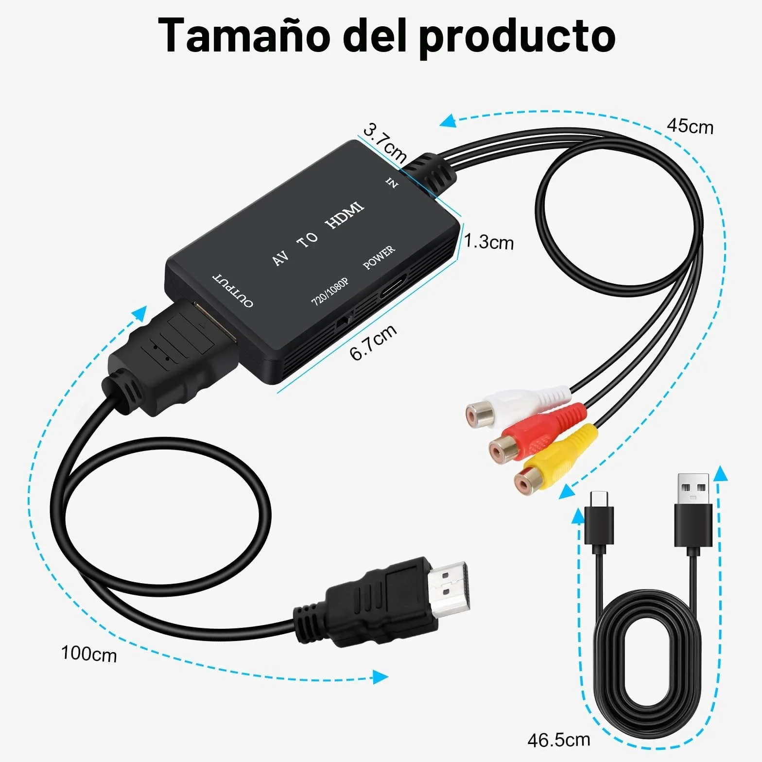 Jewan Convertidor RCA a HDMI, Adaptador AV a HDMI, 1080P RCA Compuesto CVBS Video Convertidor de Audio para PS2/SNES/VHS/Xbox/PS4/TV/VCR/DVD/Wii/Soporta PAL/NTSC