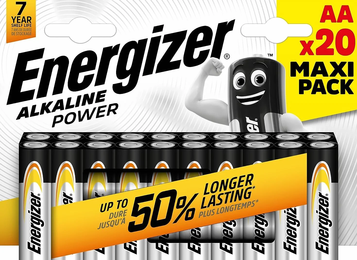 Energizer - Alkaline Power, Pack de 20 Pilas AA 1,5V, Larga duración para Uso Cotidiano, sin sulfataciones y con hasta 10 años de Vida útil