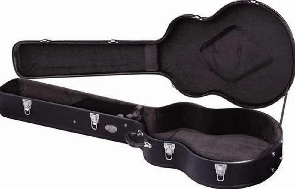 Estuche de guitarra GEWA guitarra Jumbo/Jazz Flat Top Economy - Núcleo de madera - tapa plana - revestimiento de cuero sintético negro mate - cerraduras cromadas