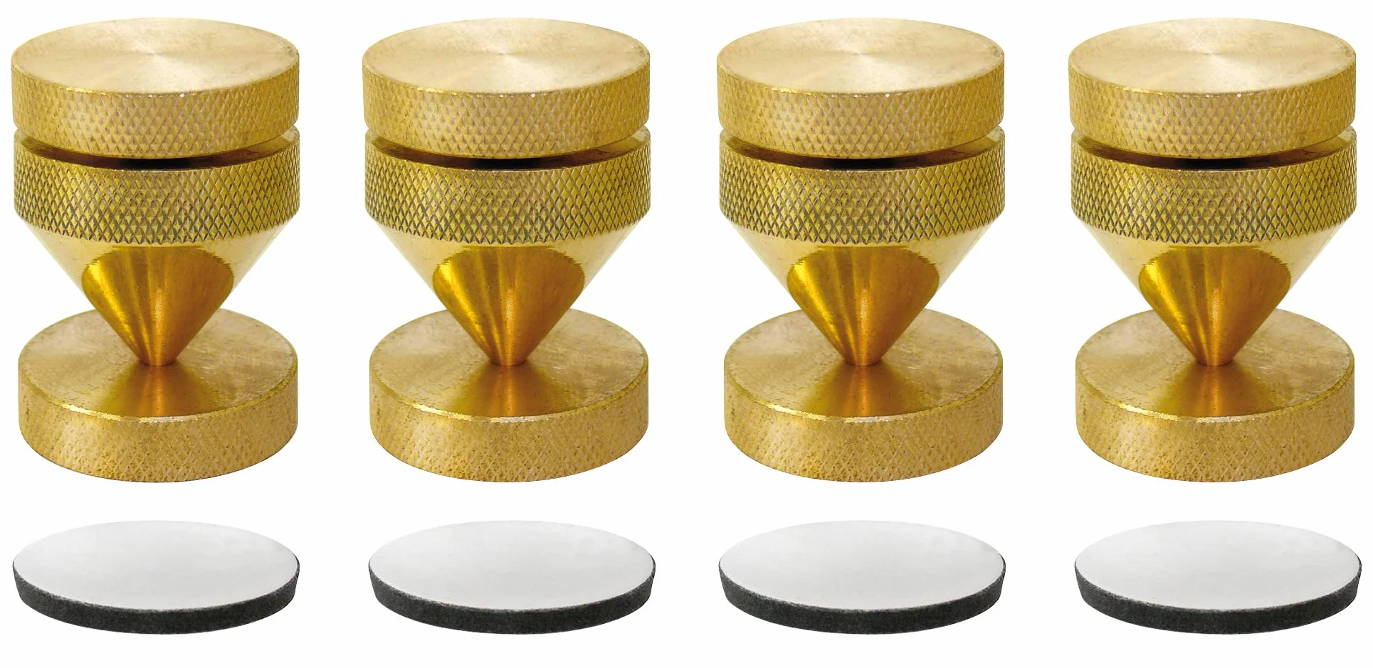 Dynavox Sub-Watt-Absorber, juego de 4 unidades, desacopladores ajustables en altura para dispositivos HiFi y altavoces con arandelas, latón