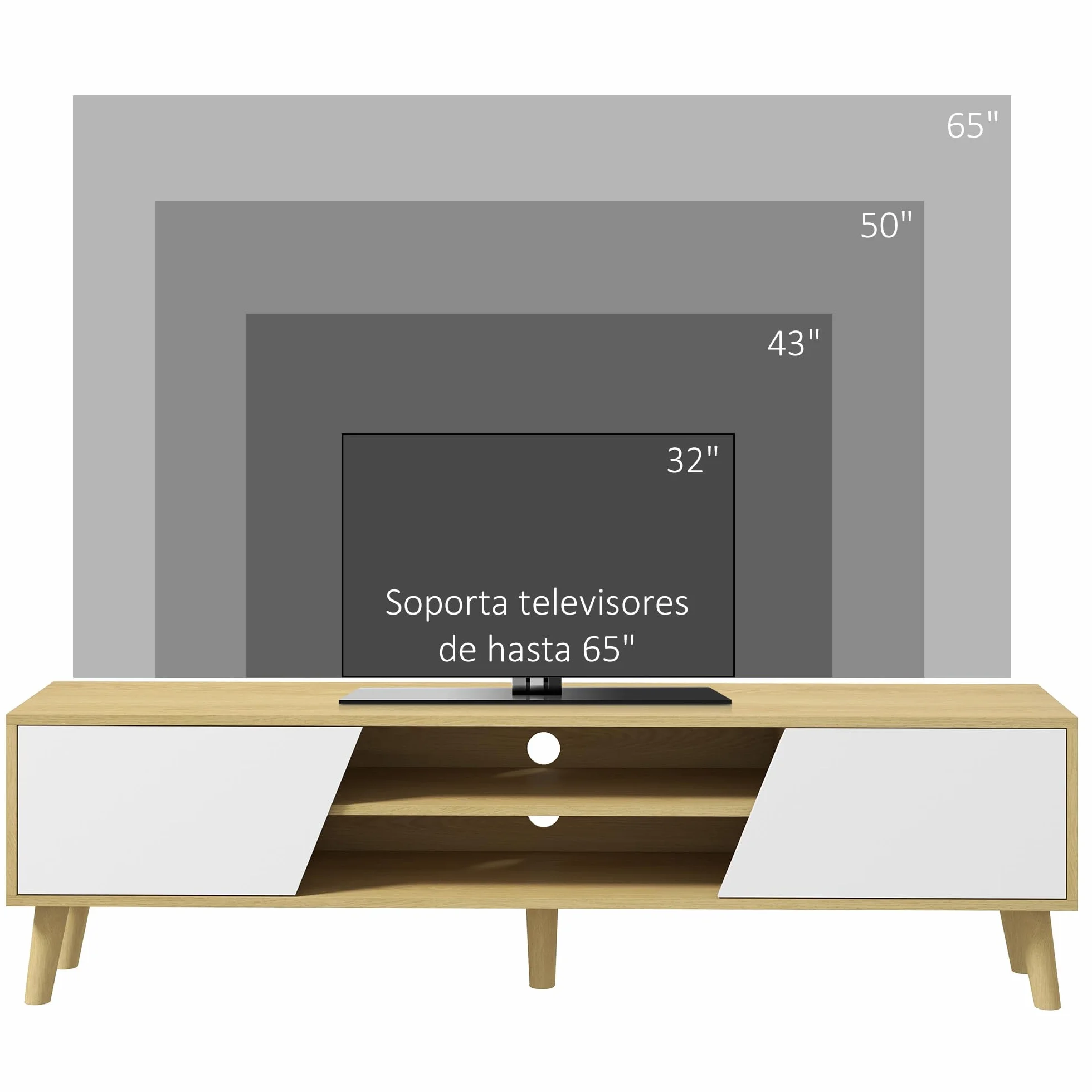 HOMCOM Mueble TV Mueble de Salón Mesa para TV con 2 Puertas 2 Estantes y 5 Patas de Madera para Televisores de hasta 65 Pulgadas, Montaje en suelo, 150x30x42 cm Roble