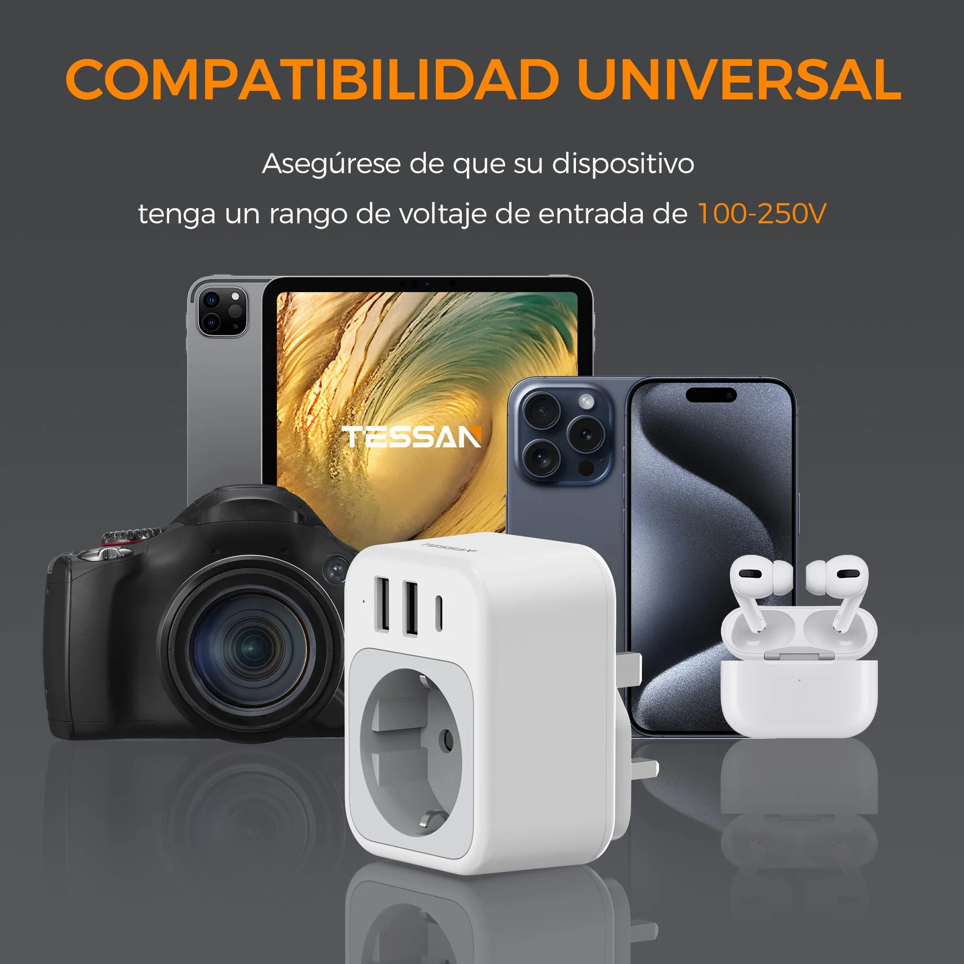 TESSAN Adaptador Enchufe UK, 4 en 1 Adaptador Enchufe Ingles con USB C y 2 USB A, 3250W Adapter Español a Ingles, Adapter Tipo G para Irlanda Malta Malasia Vietnam Chipre