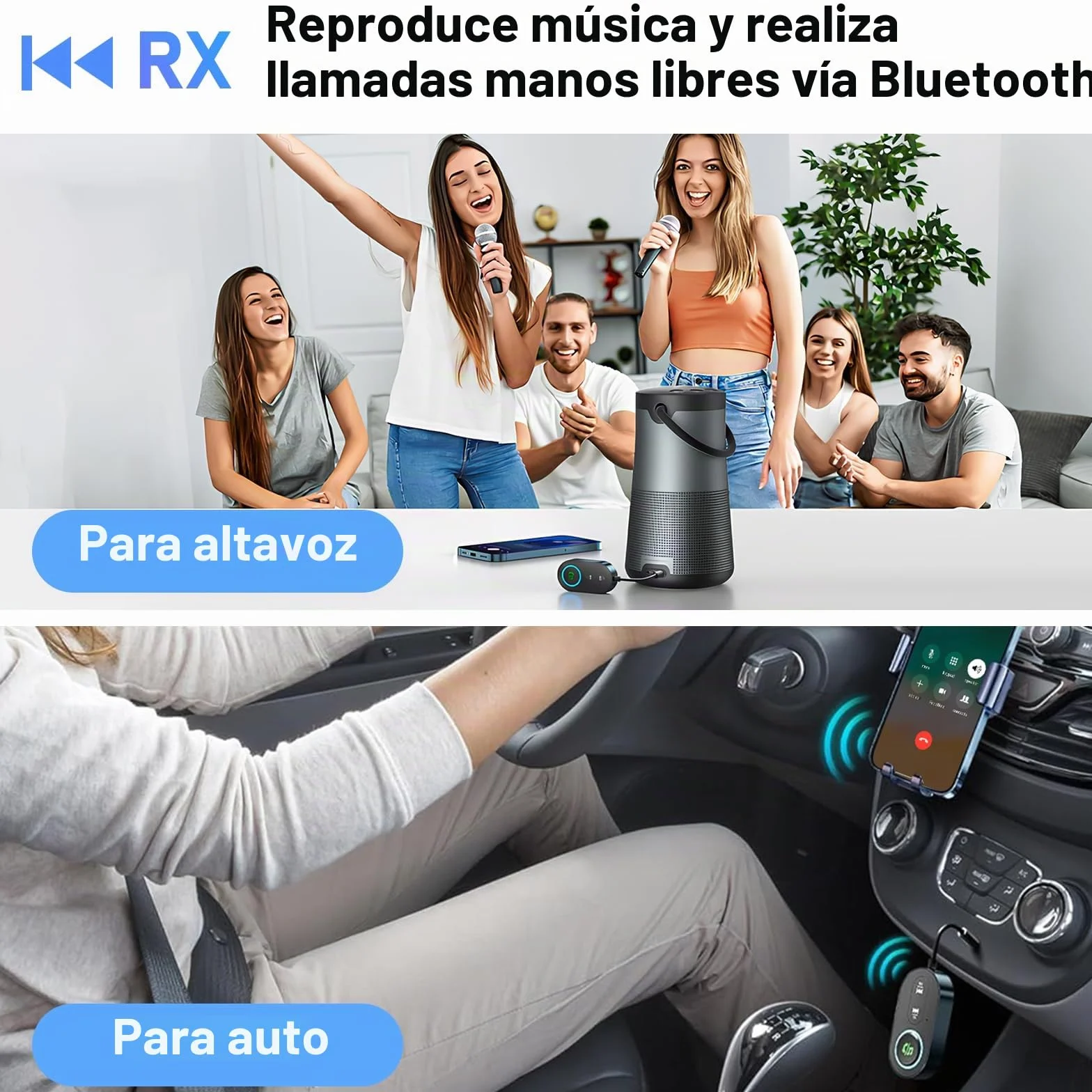 Receptor transmisor Bluetooth 5.3, conector dual para aviones, micrófono para llamadas, adaptador auxiliar 2 en 1 Bluetooth para auriculares, altavoz y coche