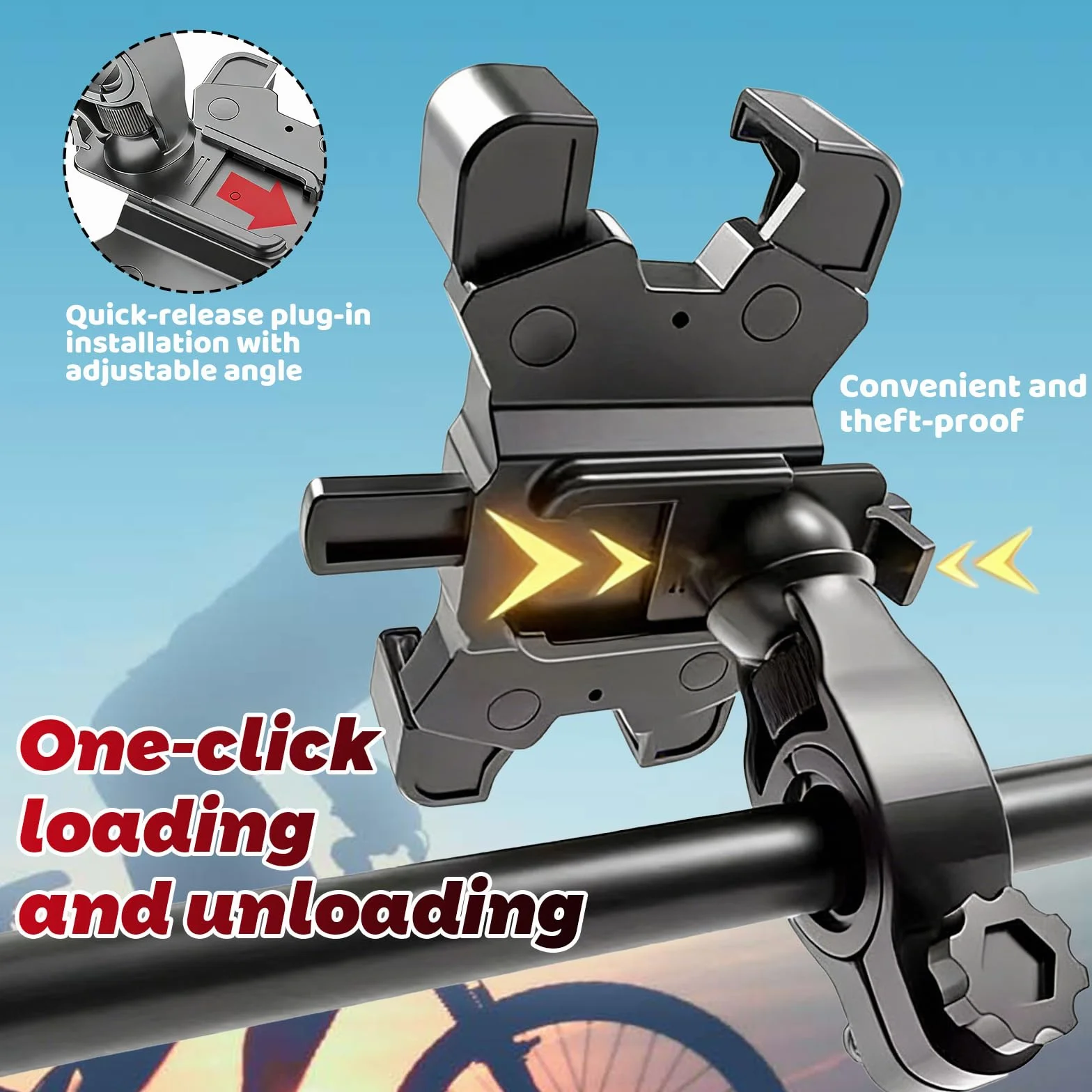 WiDream Universal Suporte Telemóvel M-Oto Giratorio 360°, [Bloqueo con un Botón] [Sujeción Segura] Soporte Móvil Moto, Teléfono Soporte Movil Scooter Moto MTB Bici, Cerradura 1s y Protección Segura