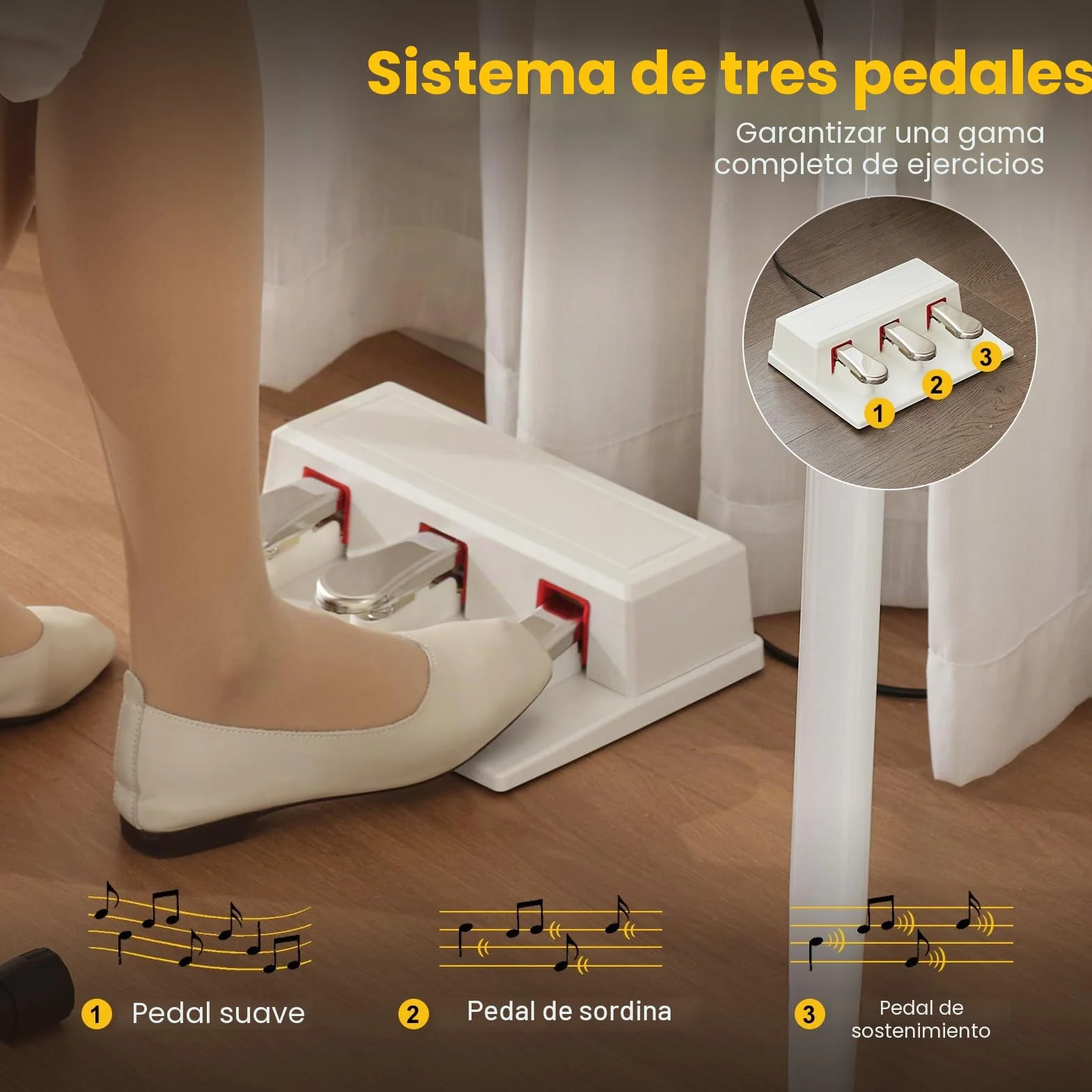MUSTAR Piano digital de 88 teclas para principiantes, tamaño completo con 3 pedales, piano electrónico portátil, piano digital doméstico con USB MIDI y soporte, color blanco