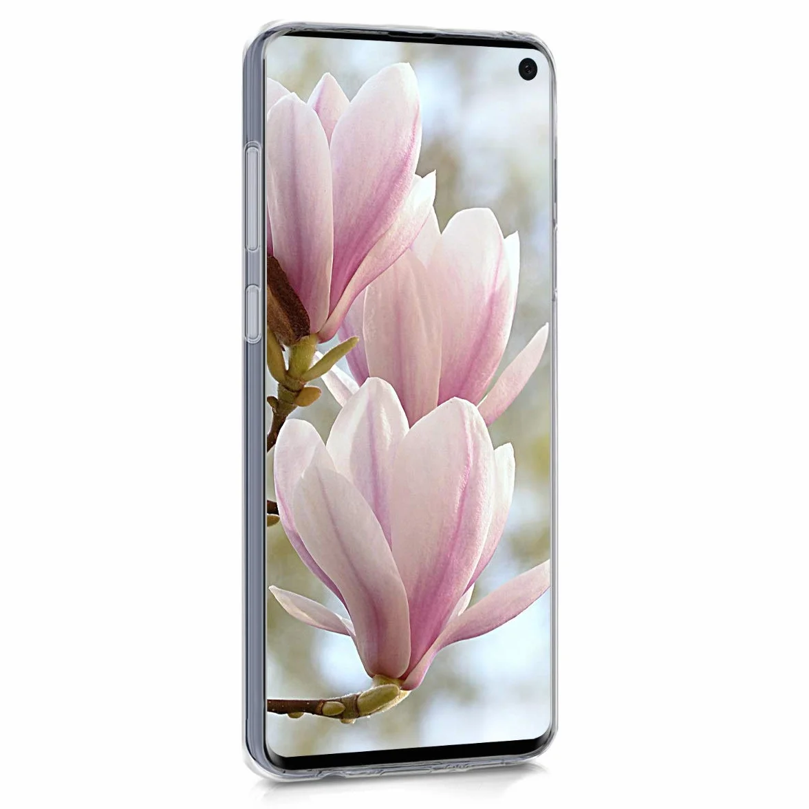 kwmobile Carcasa Compatible con Samsung Galaxy S10 - Funda Silicona TPU Flores Cerezo cayendo Rosado Suave/marrón Oscuro/Transparente
