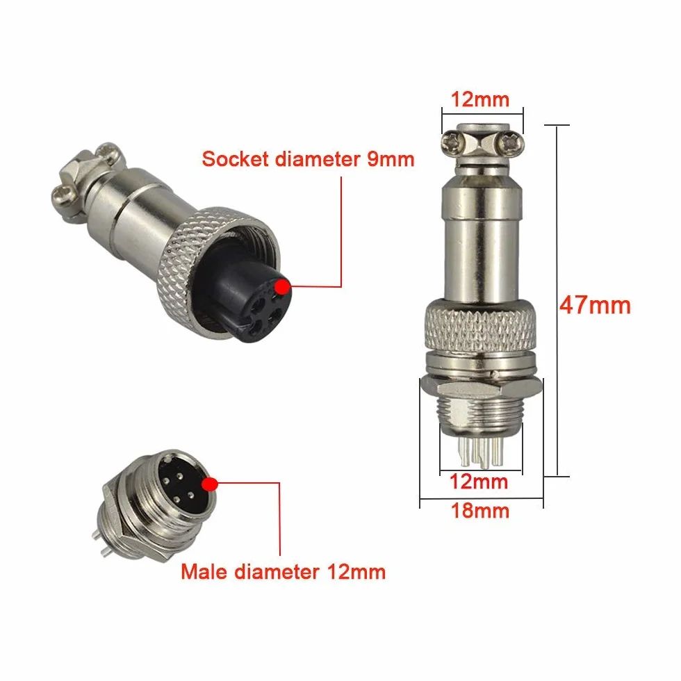 RUNCCI-YUN 6Pcs GX12-2Pin Aviación Conector, 5A Aviación Enchufe, 12MM Rosca Metal Macho Hembra Panel Aviación Conector Enchufe, con Goma Tapa Protectora y Destornillador Phillips