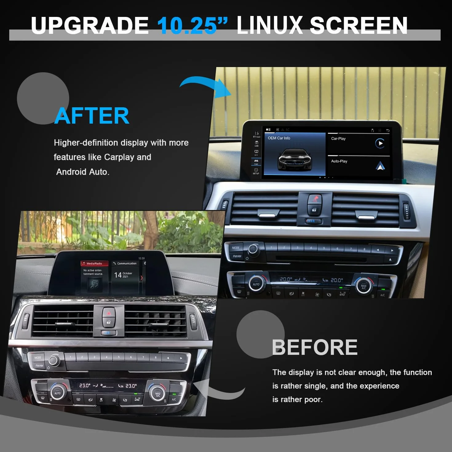 PEMP Pantalla Linux para BMW Serie 3 F30 X1 F48 2017-2019 EVO ID6, Soporte inalámbrico CarPlay Android Auto Uso OEM Bluetooth Llamadas y Música.