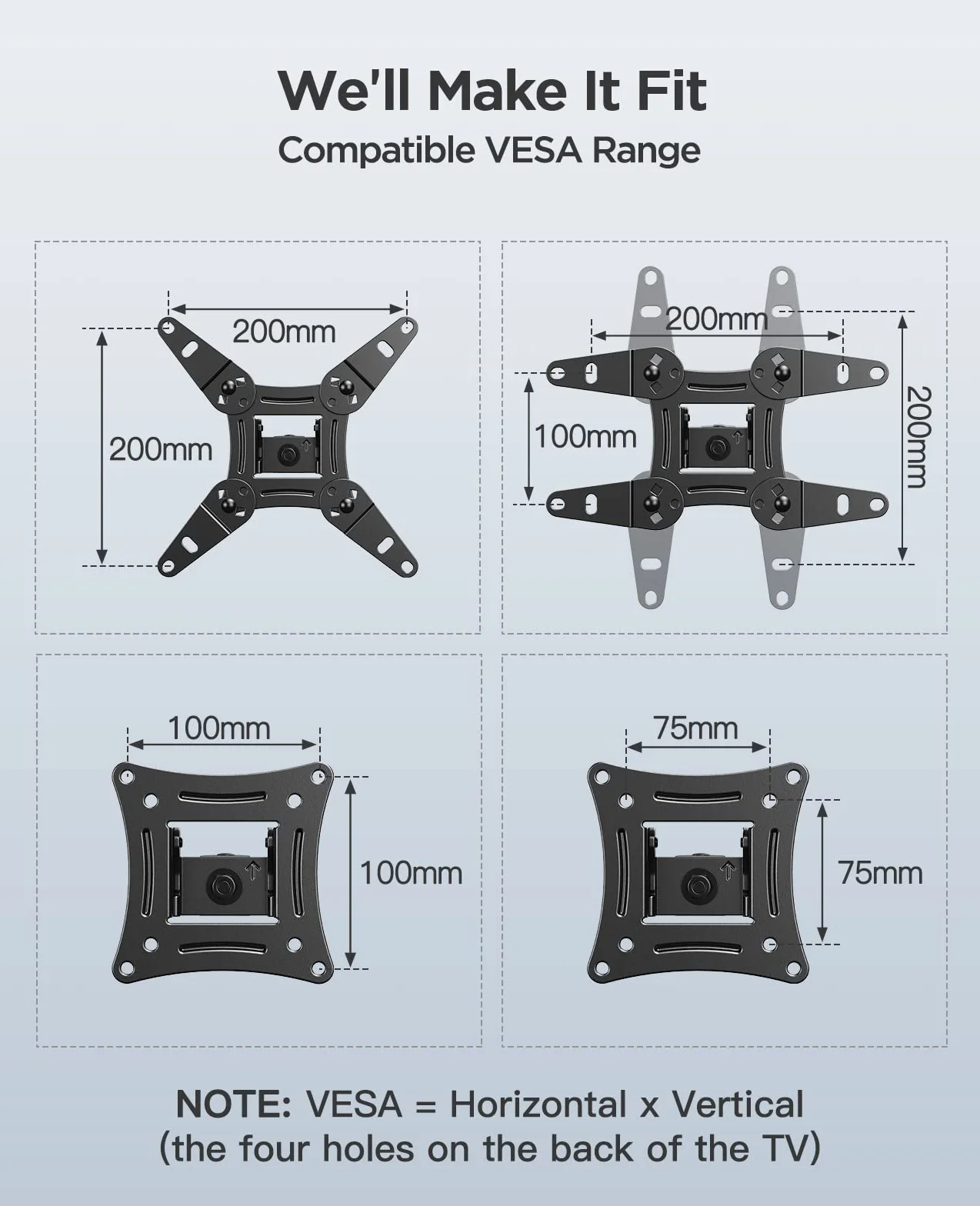 PERLESMITH Soporte TV Pared Inclinable Giratorio 360° 13-42 Pulgadas VESA 200x200mm 20kg