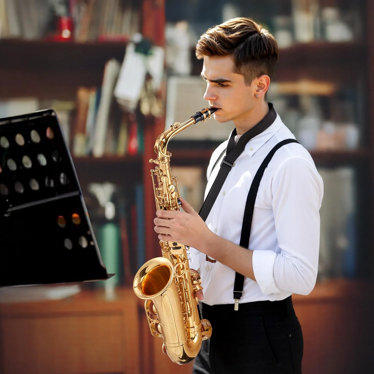 VEVOR Saxofón Alto en Mi Bemol, Juego de Saxofón Bend con Estuche, Boquilla, Correas, Paño de Limpieza, Guantes, Grasa, Correa para el Cuello, 23 Llaves para Músicos de Todos Los Niveles, Dorado