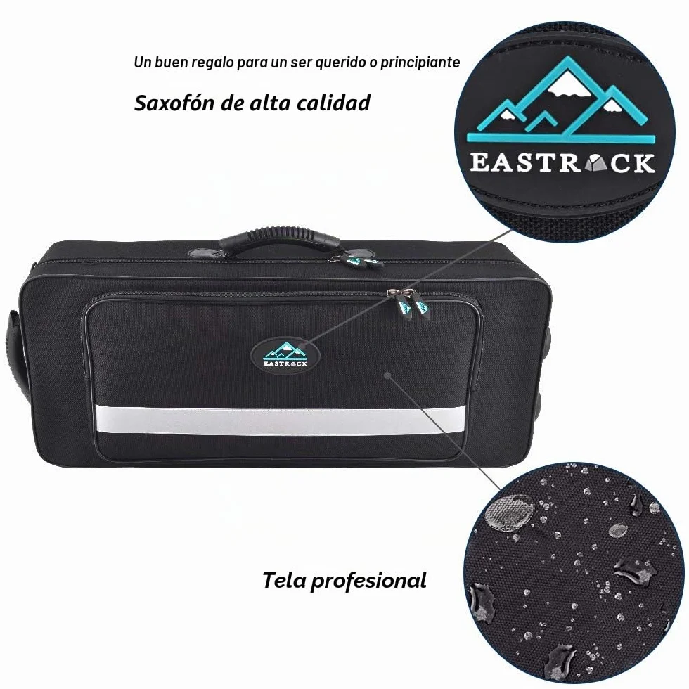 EASTROCK Kit completo de saxofón alto e plano para estudiantes principiantes con funda de transporte, boquilla, almohadillas para boquilla, guantes blancos, correa para el cuello