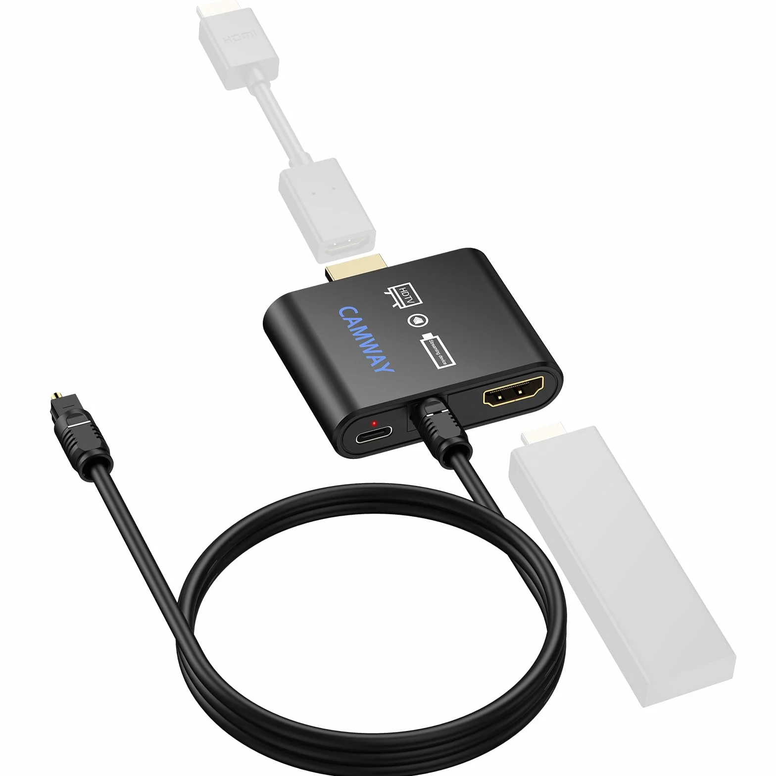 CAMWAY HDMI Audio Extractor 4K, Adaptador HDMI a óptico SPDIF Toslink, Compatible con Dolby/DTS 5.1