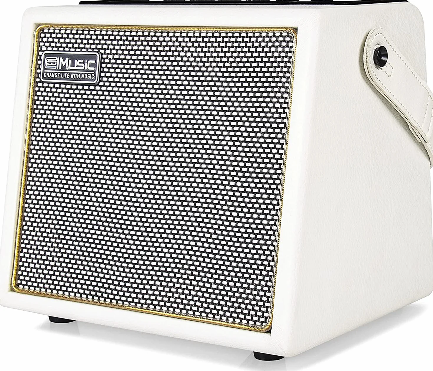 Coolmusic 30W Amplificador de guitarra acústica portátil con entrada de micrófono, Bluetooth integrado, rendimiento de batería recargable de hasta 8 horas(blanco)