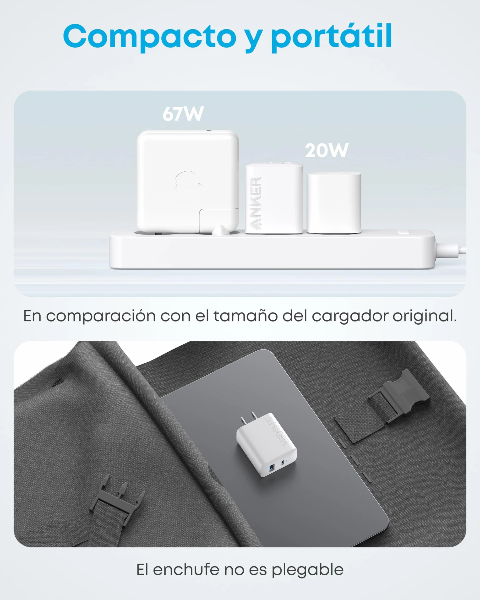 Anker Cargador iPhone Carga Rapida USB C 20W, con 2 Puertos,para iPhone 17/17 Pro/17 Pro Max/16 Plus/15 Air iPad y más(Cable USB C de 1,5m Incluido)