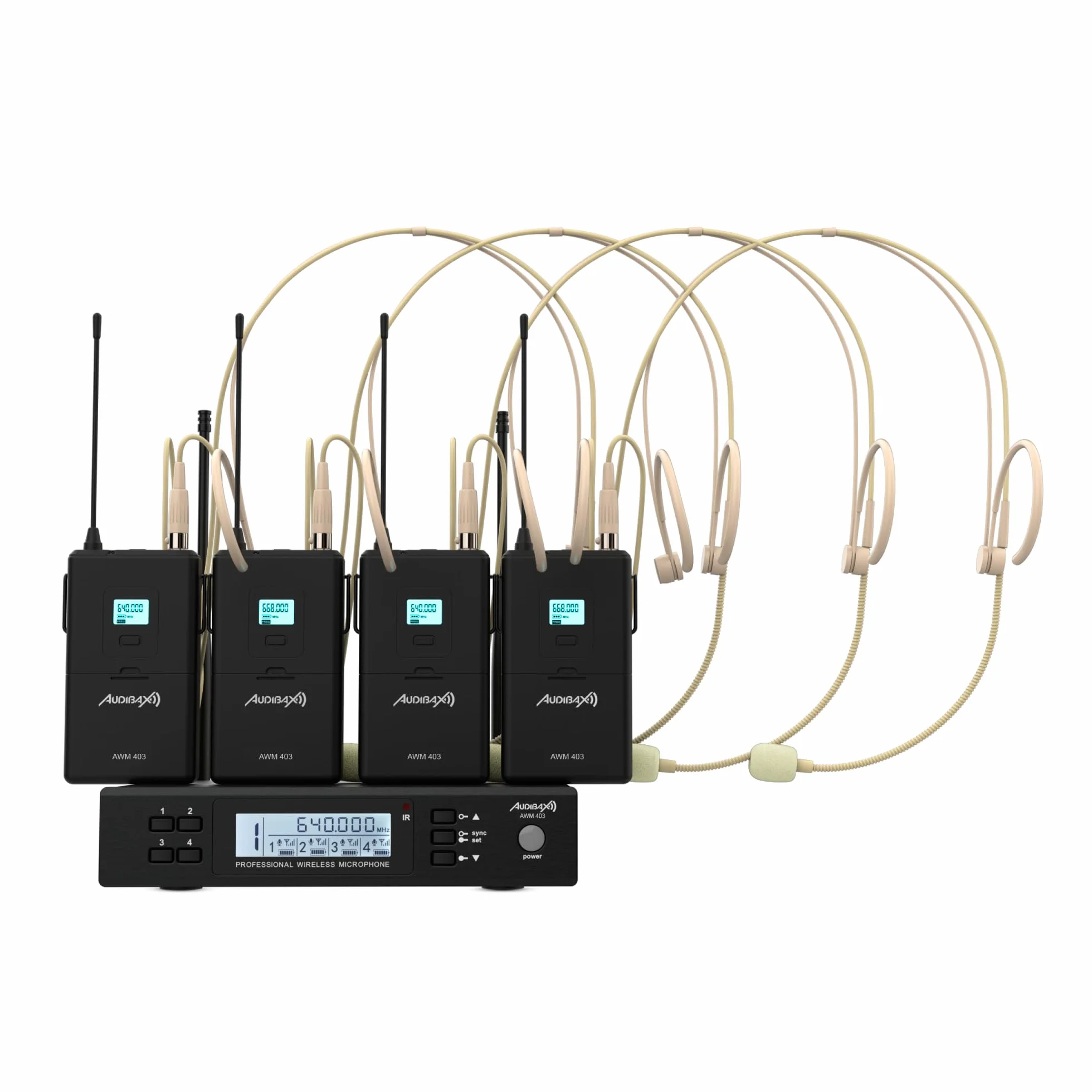 Audibax AWM 403 Sistema Inalámbrico Micrófono Diadema de 4 Canales UHF