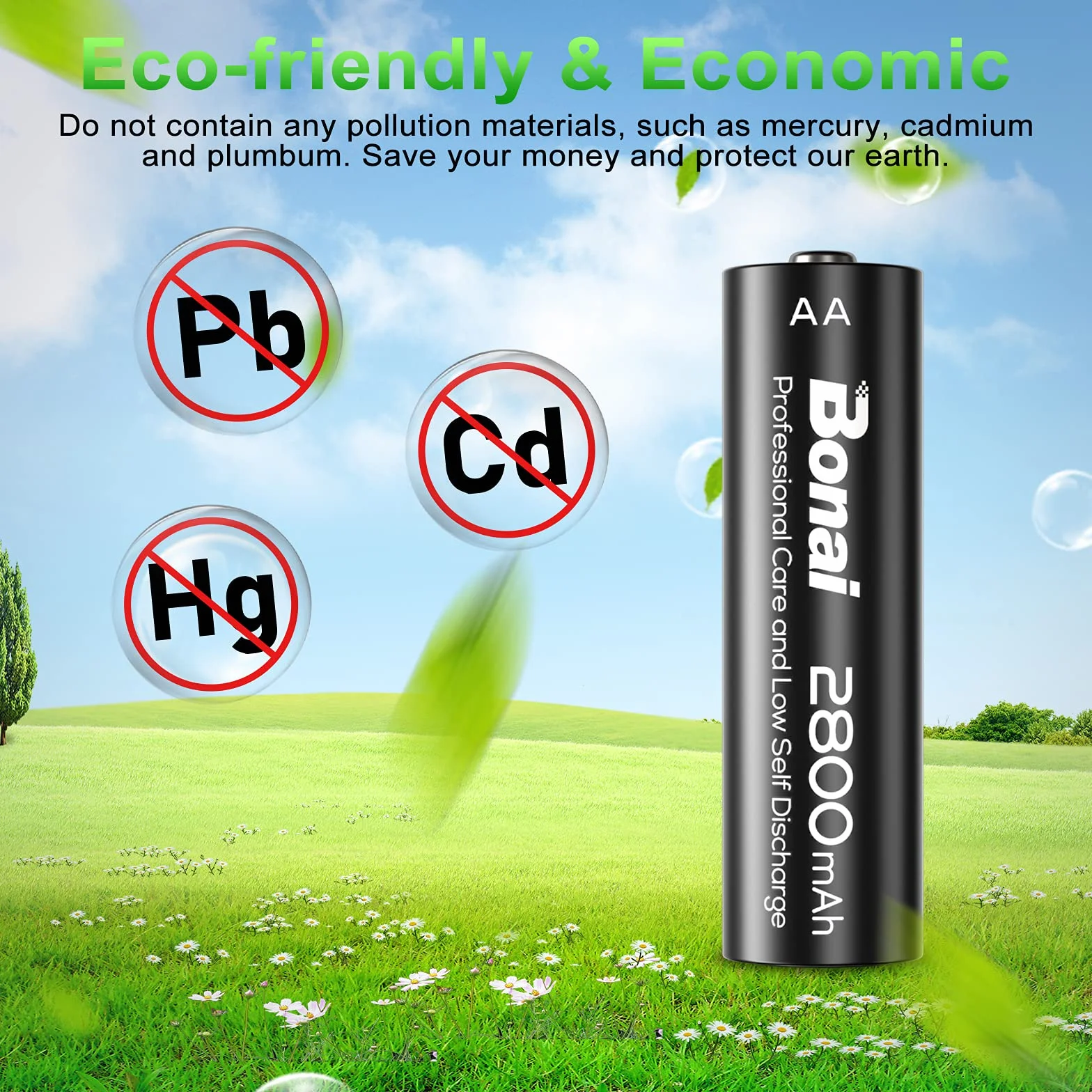 BONAI Pilas Recargables AA 2800mAh 1.2V NI-MH 8 Piezas