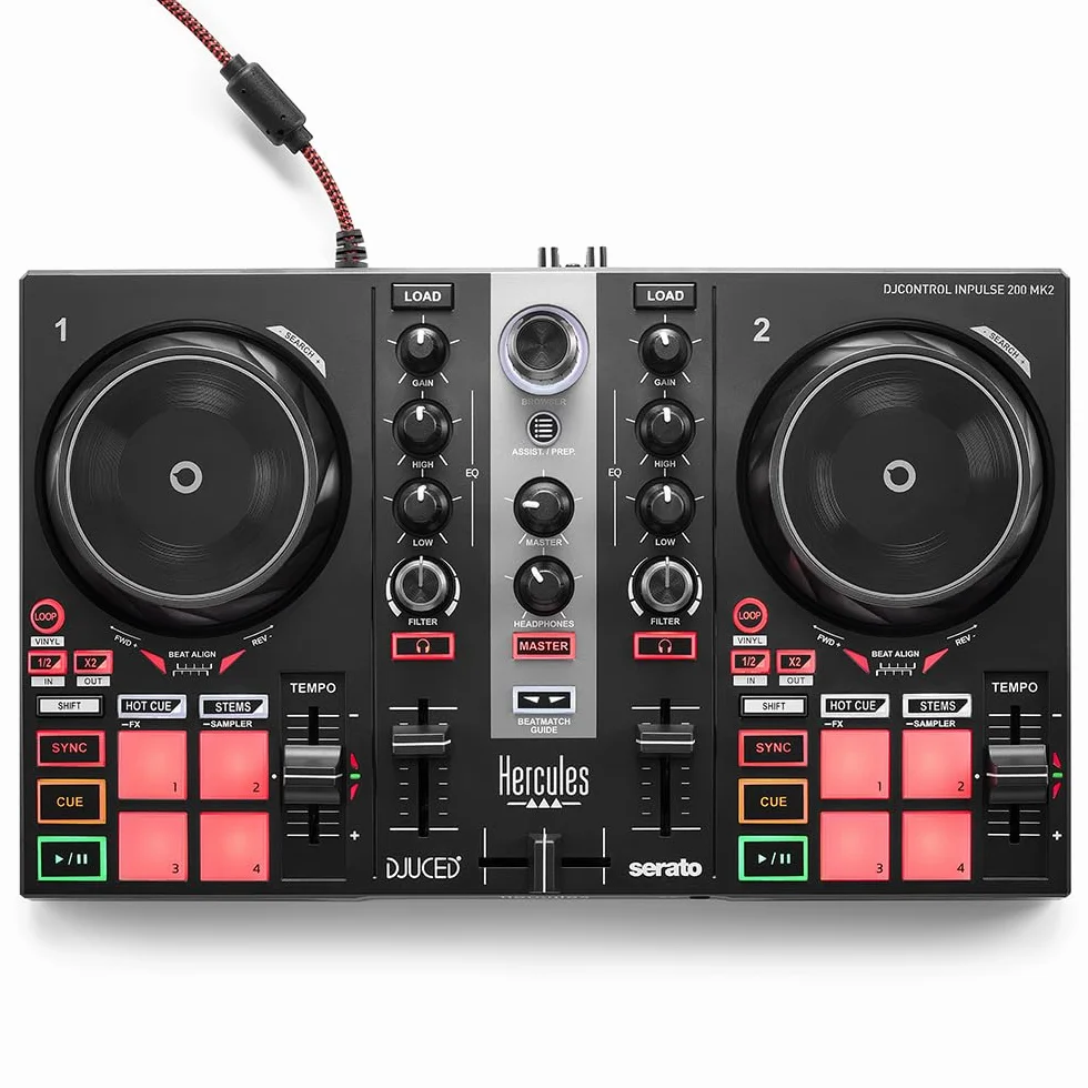Hercules DJControl Inpulse 200 MK2 — Controlador DJ ideal para aprender a mezclar — Software y tutoriales incluidos.
