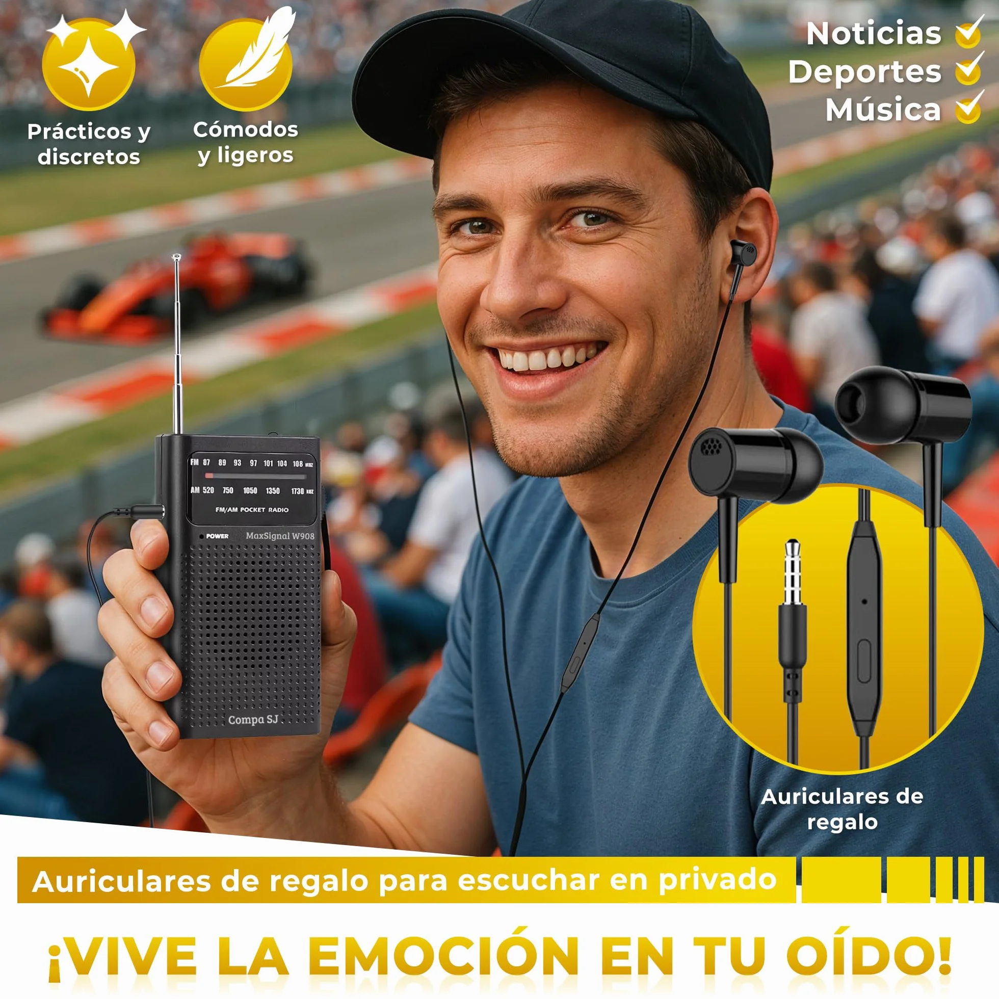 SUPER MAX Radio a Pilas Portátil Pequeña Am/FM Transistor Analógica de Bolsillo Fácil de Usar Señal Fuerte Kit Emergencia Entrada Auriculares Para Personas Mayores Familia Viajes AA Auriculares Regalo