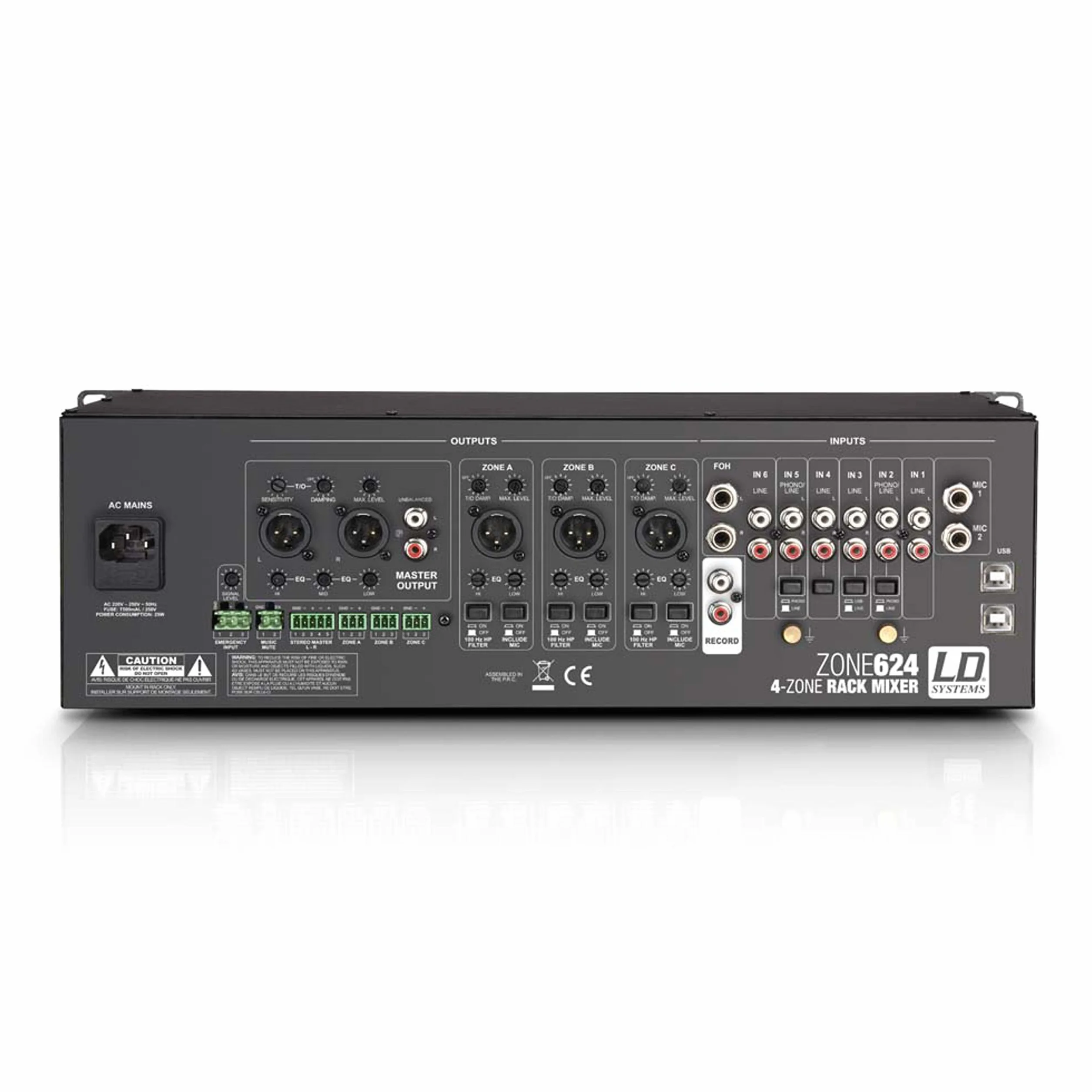 LD Systems ZONE 624 - Mezclador de 4 zonas, formato 19" 3 U