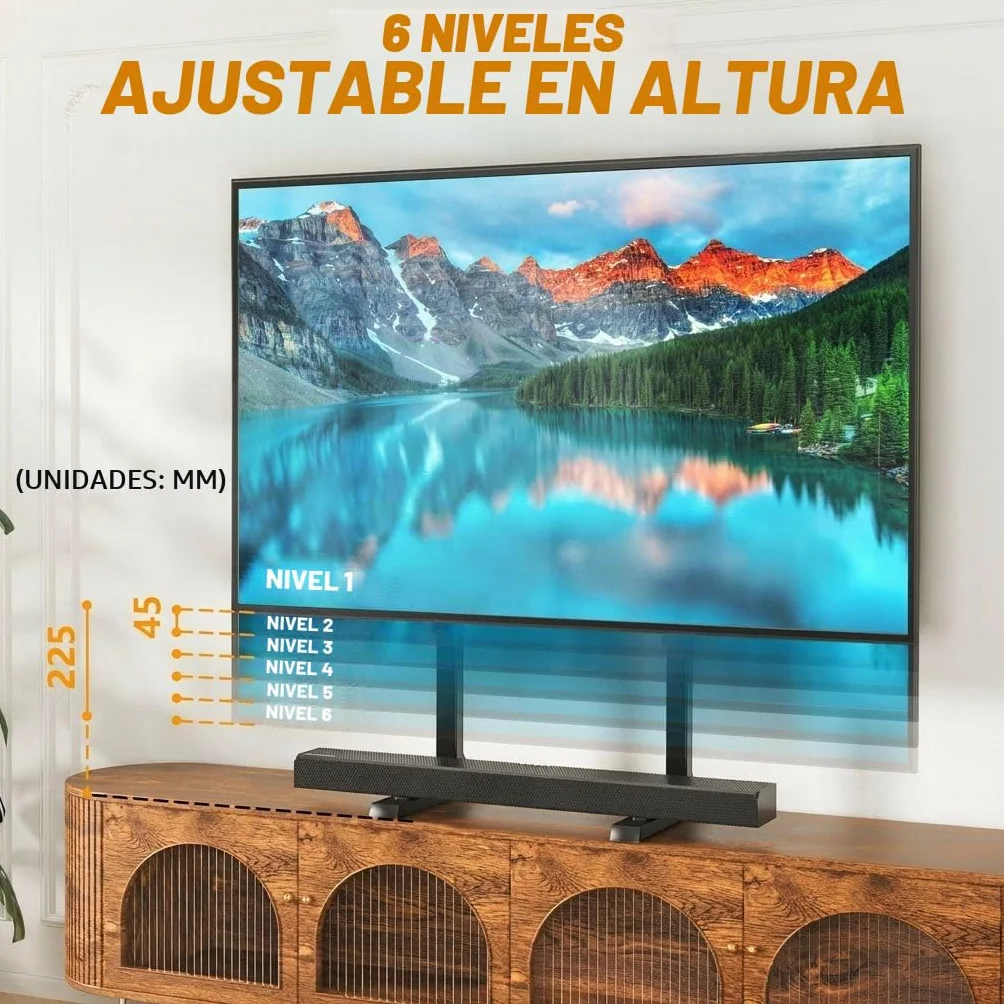 TVON Soporte de TV de Mesa con Patas de TV Ajustables en Altura, Base de Soporte de TV con Gestión de Cables para TV de 37 a 86 Pulgadas, Patas de Acero Soportan hasta 68 KG, VESA Máx 800x600mm