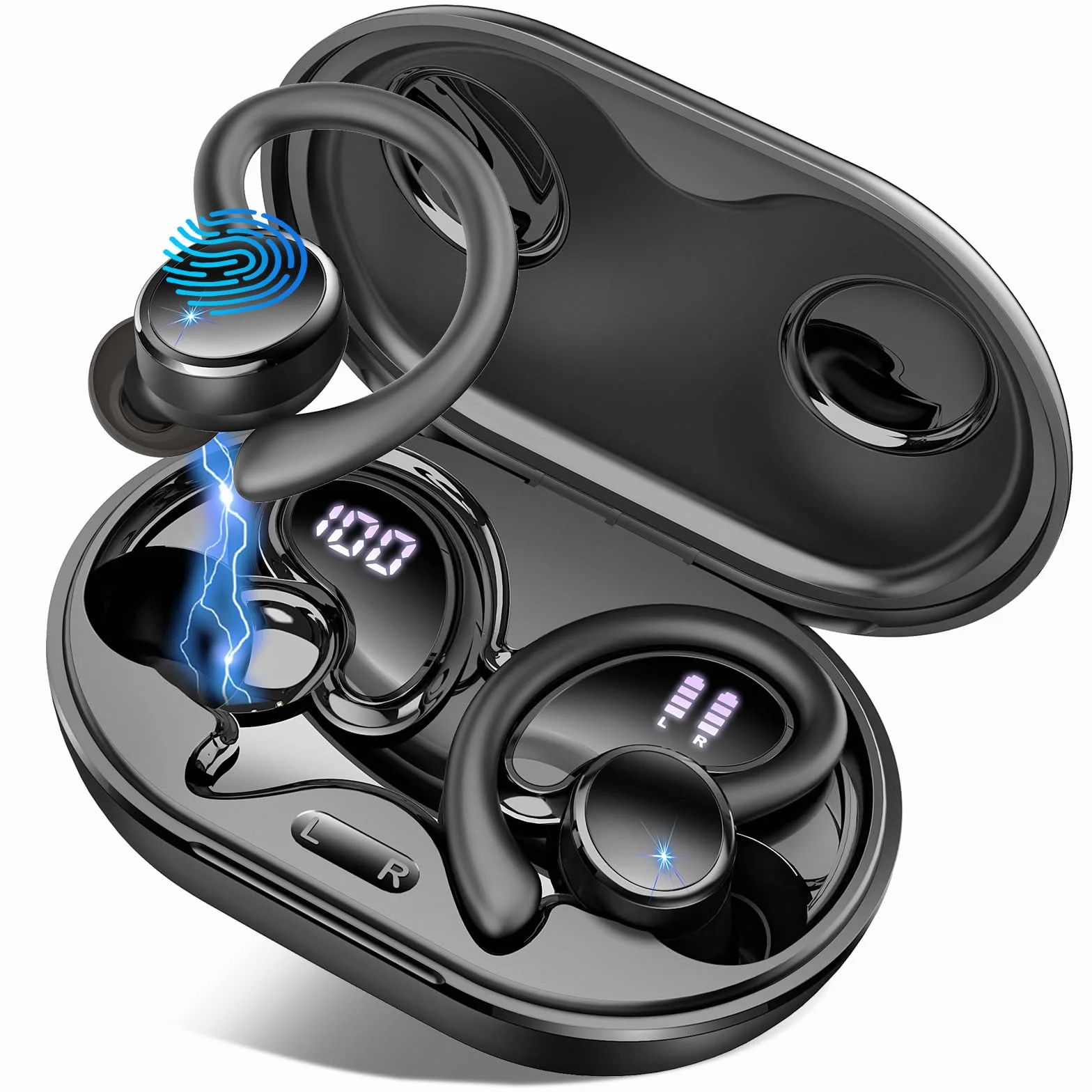 2026 Nueva Auriculares Inalambricos Deportivos, Auriculares Bluetooth 5.4 HiFi Estéreo con 4 HD Mic, 50H Cascos Inalambricos Bluetooth con Cancelacion Ruido ENC, Pantalla LED/IP7 Impermeable Cascos