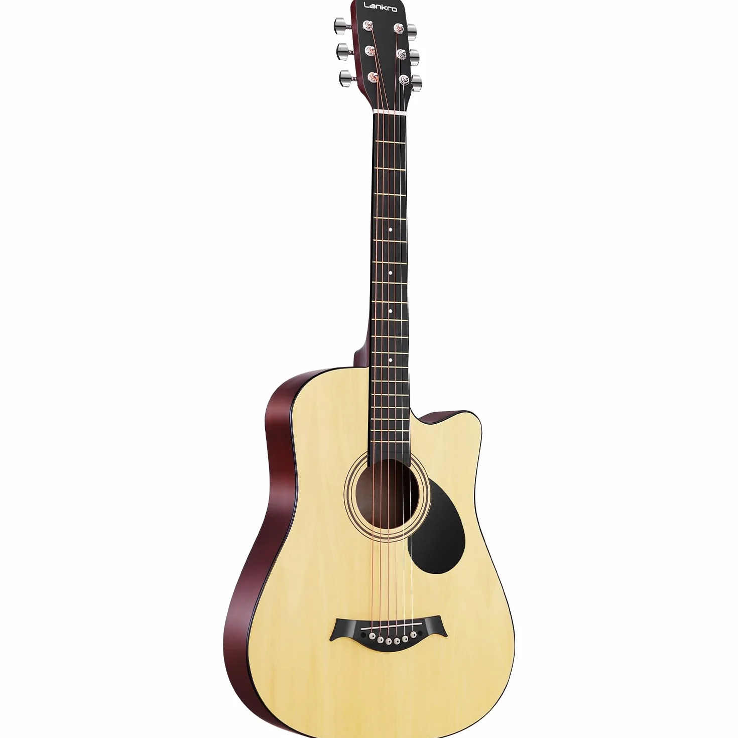Guitarra acústica de 38 pulgadas para principiantes, guitarra occidental, natural, tilo, cutaway, juego de guitarra, con bolsa de concierto, cuerda de aprendizaje, selección, paño de limpieza