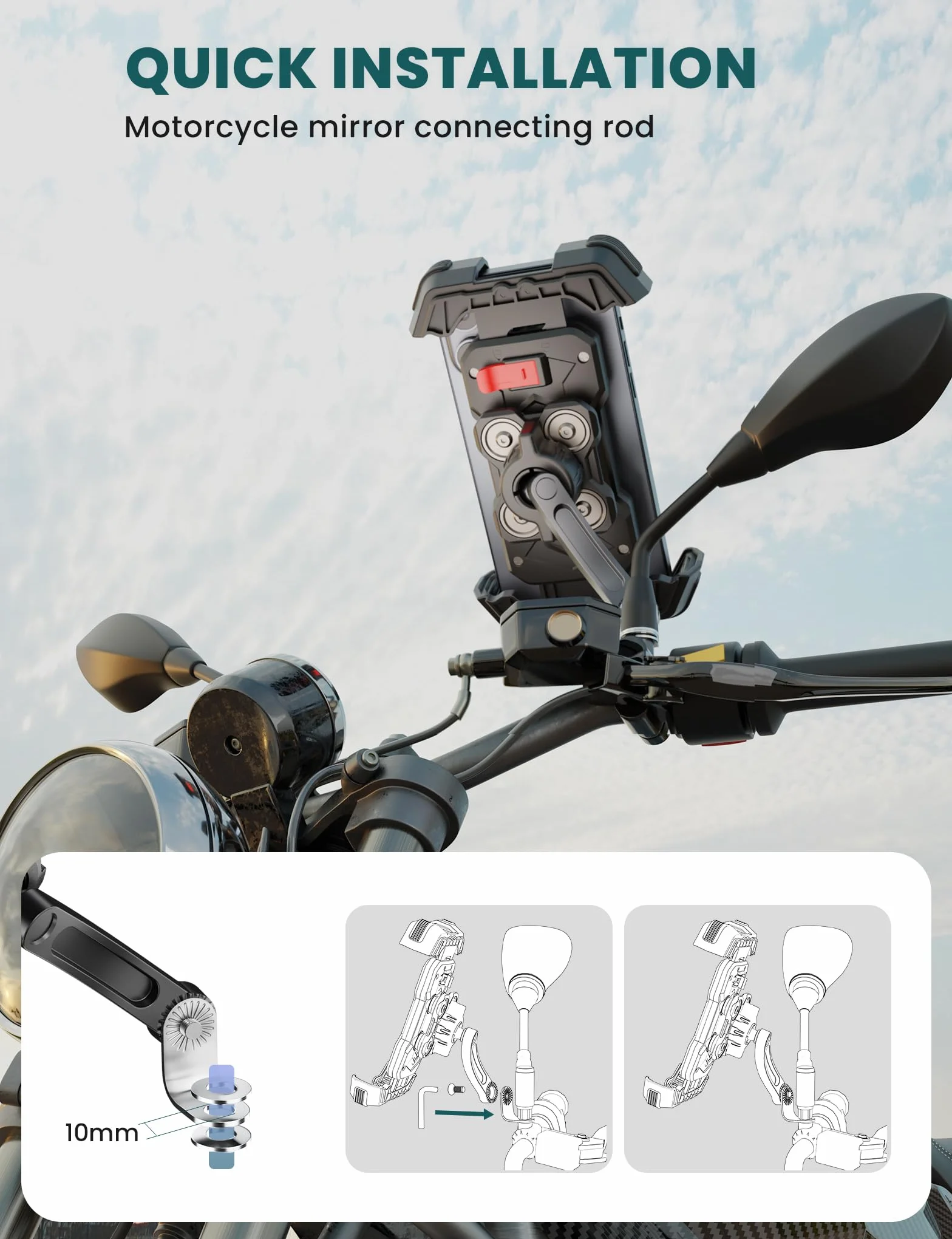 Soporte Universal para teléfono de Motocicleta, Doble amortiguación de vibración, rotación 360°, para Smartphone 4.5-7.2 Pulgadas (Negro)