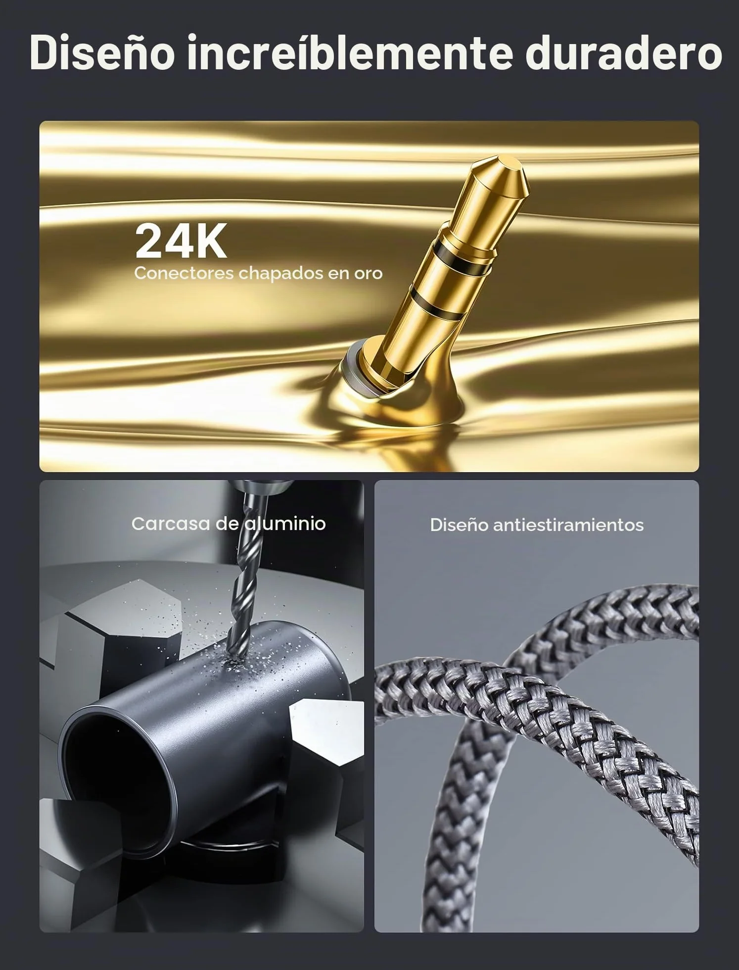JSAUX Cable RCA a 3,5 mm de 6,6 pies, adaptador macho a macho, cable trenzado de nailon 1/8 para smartphones, MP3, tabletas, altavoces, HDTV, color gris