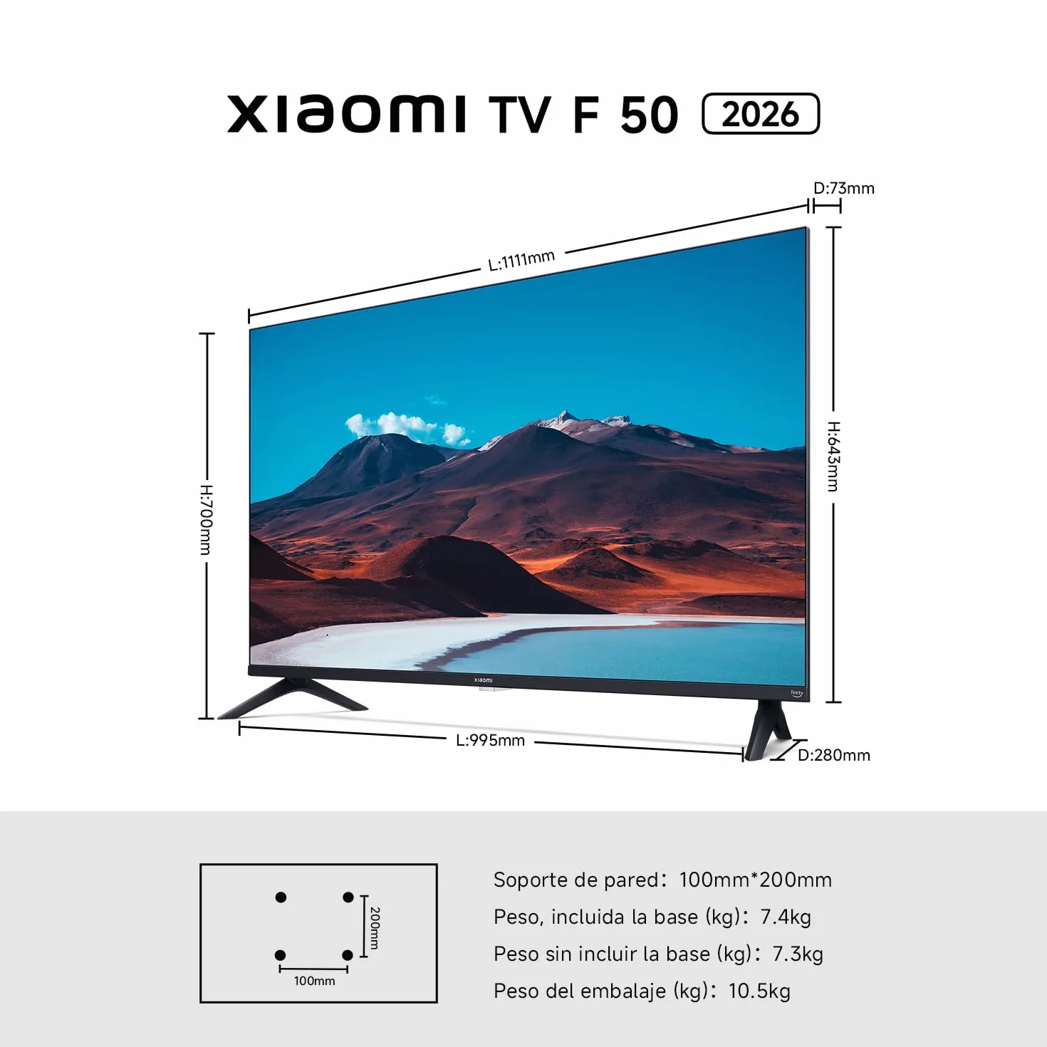 Xiaomi TV F 50 50 Pulgadas 127 cm 4K UHD Smart TV Fire OS8 Control por Voz Alexa HDR10 MEMC Modo Game Boost 120Hz 2GB+32GB Compatible con Apple AirPlay