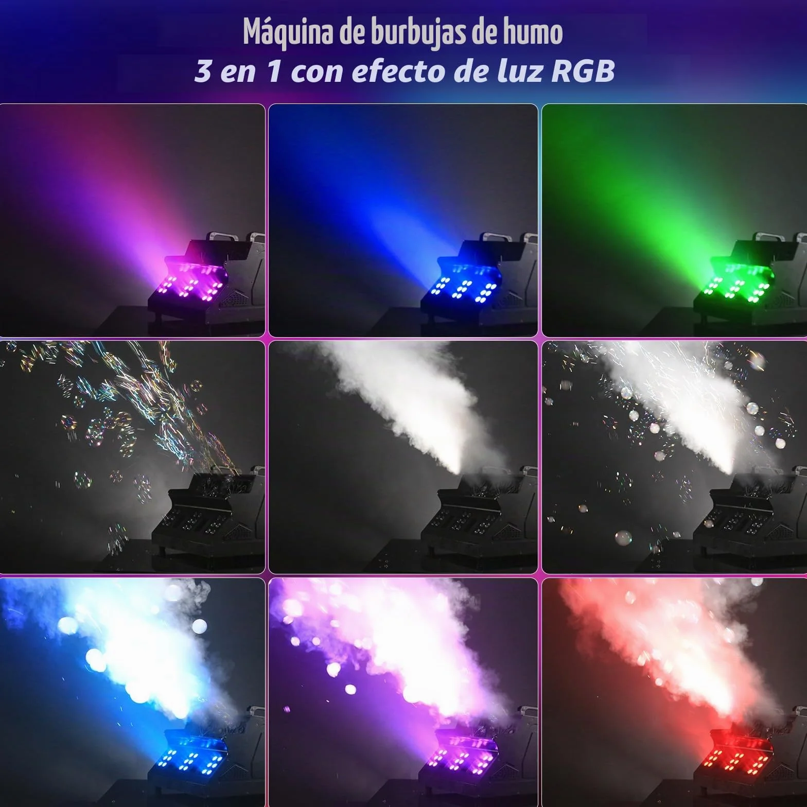 máquina de humo, máquina de burbuja, máquina de humo de fiesta de 1500 W con mando a distancia, control DMX, adecuada para fiestas, cumpleaños, jardines, Halloween, Navidad