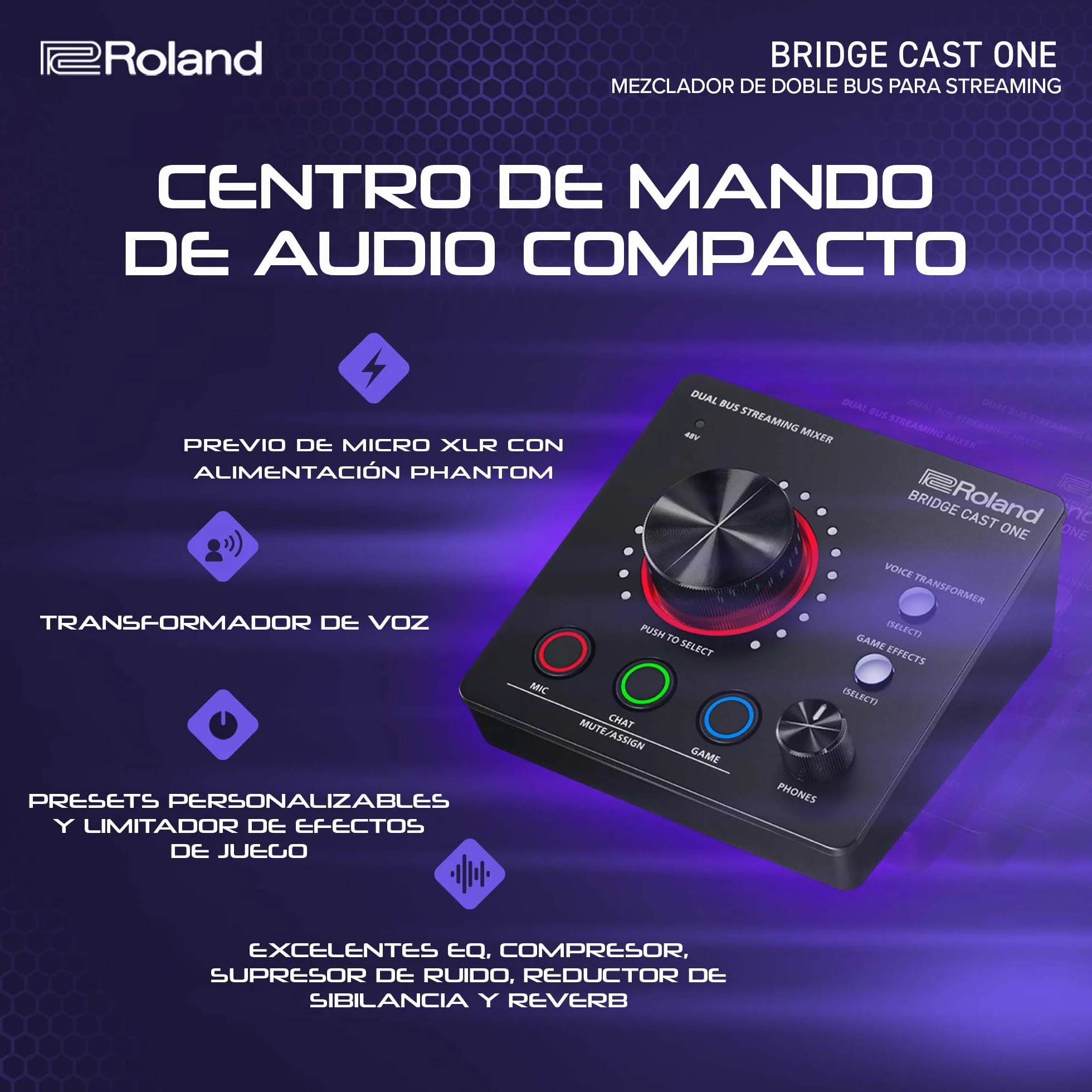 Roland Mezclador de doble bus para streaming BRIDGE CAST ONE | Compacto mezclador para streaming de audio | Para gamers online y creadores de contenido | DSP de hardware de 32 bits