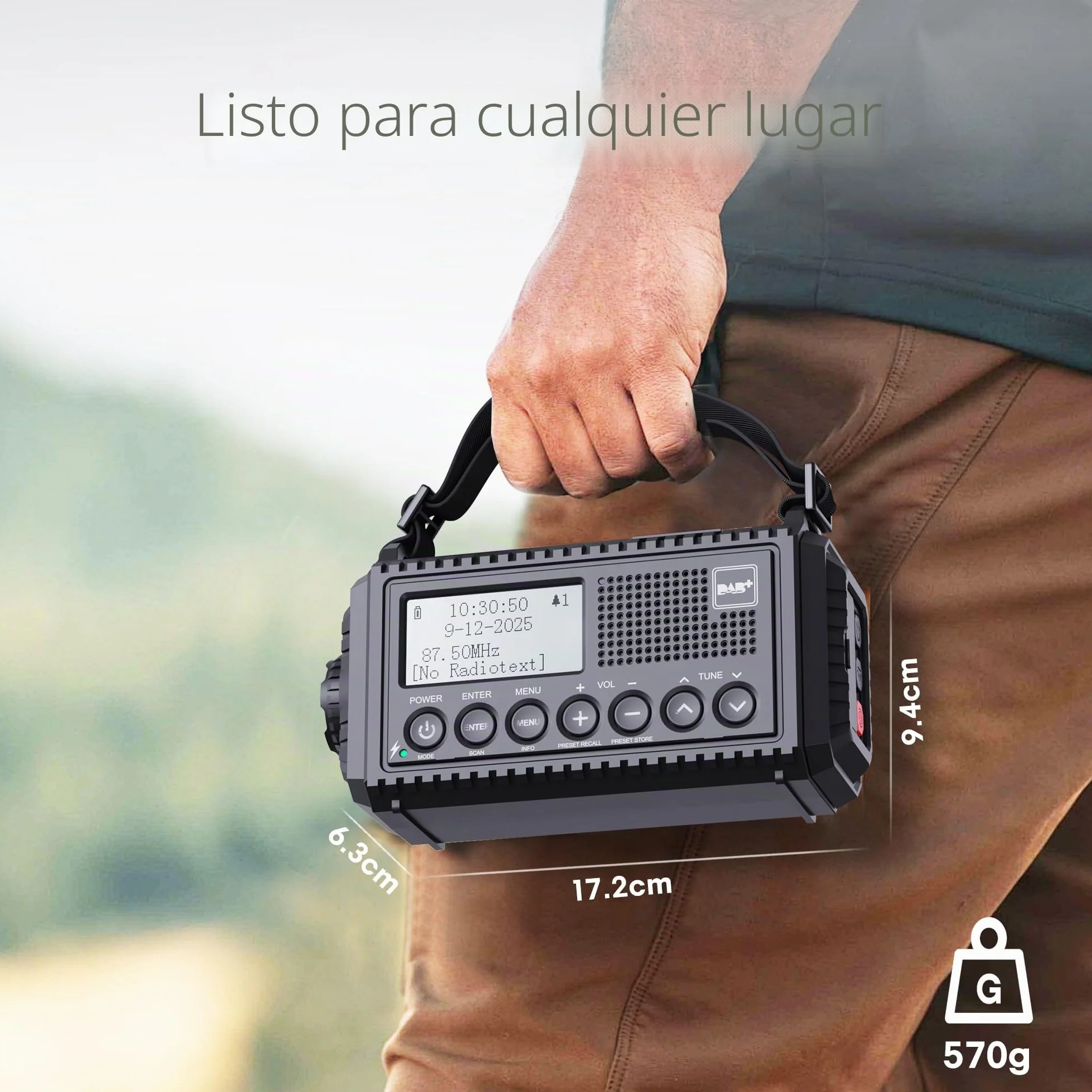 Radio Solar Portátil Dab+/Dab/FM con Manivela,Radio con Linterna LED Multifunción con Reloj Despertador Digital,Batería de 5000 mAh y Alarma SOS,Camping,Senderismo,Exterior